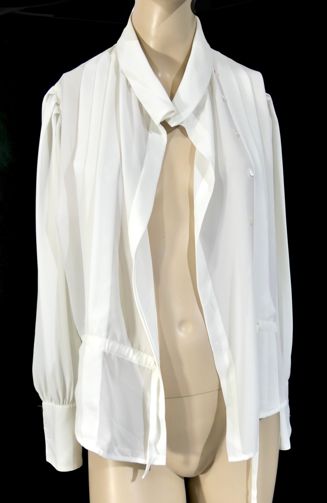 Vintage 80s Liz Claiborne Chiffon Bishop Sleeve Military Draw String Blouse sz 4