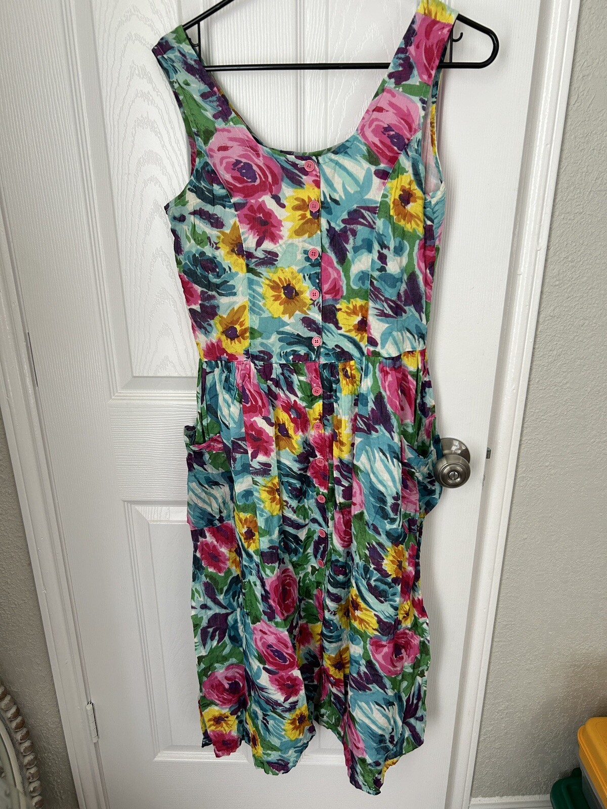 VTG Jasmine By KVM Boho Cottage 90s Dress Button Front Sleeveless Teacher Sz M