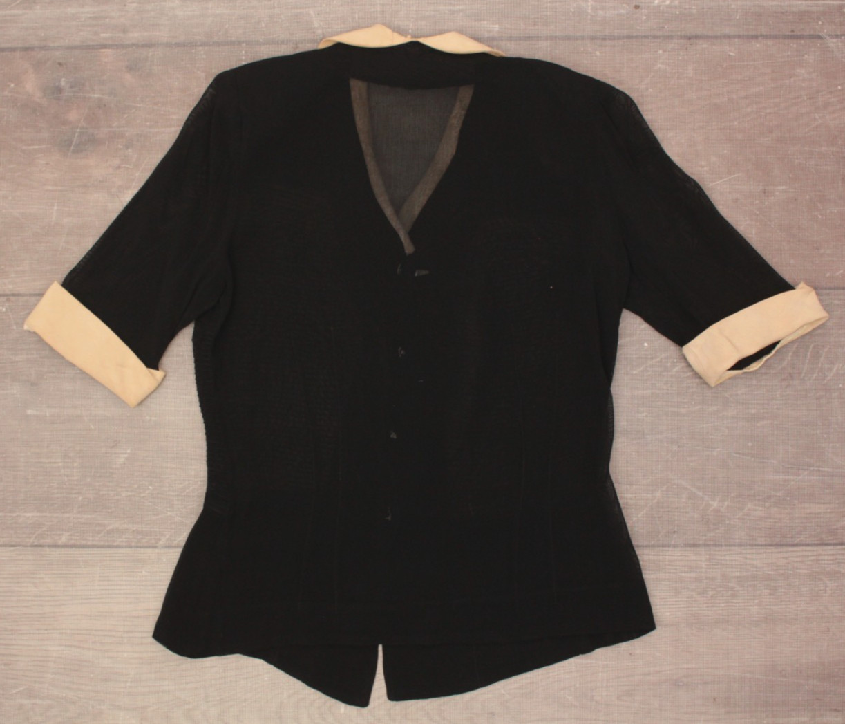 VTG Women’s 30s 2 Pc Black & Cream Trim Sheer Dress Set Sz S 1930s Dress Suit