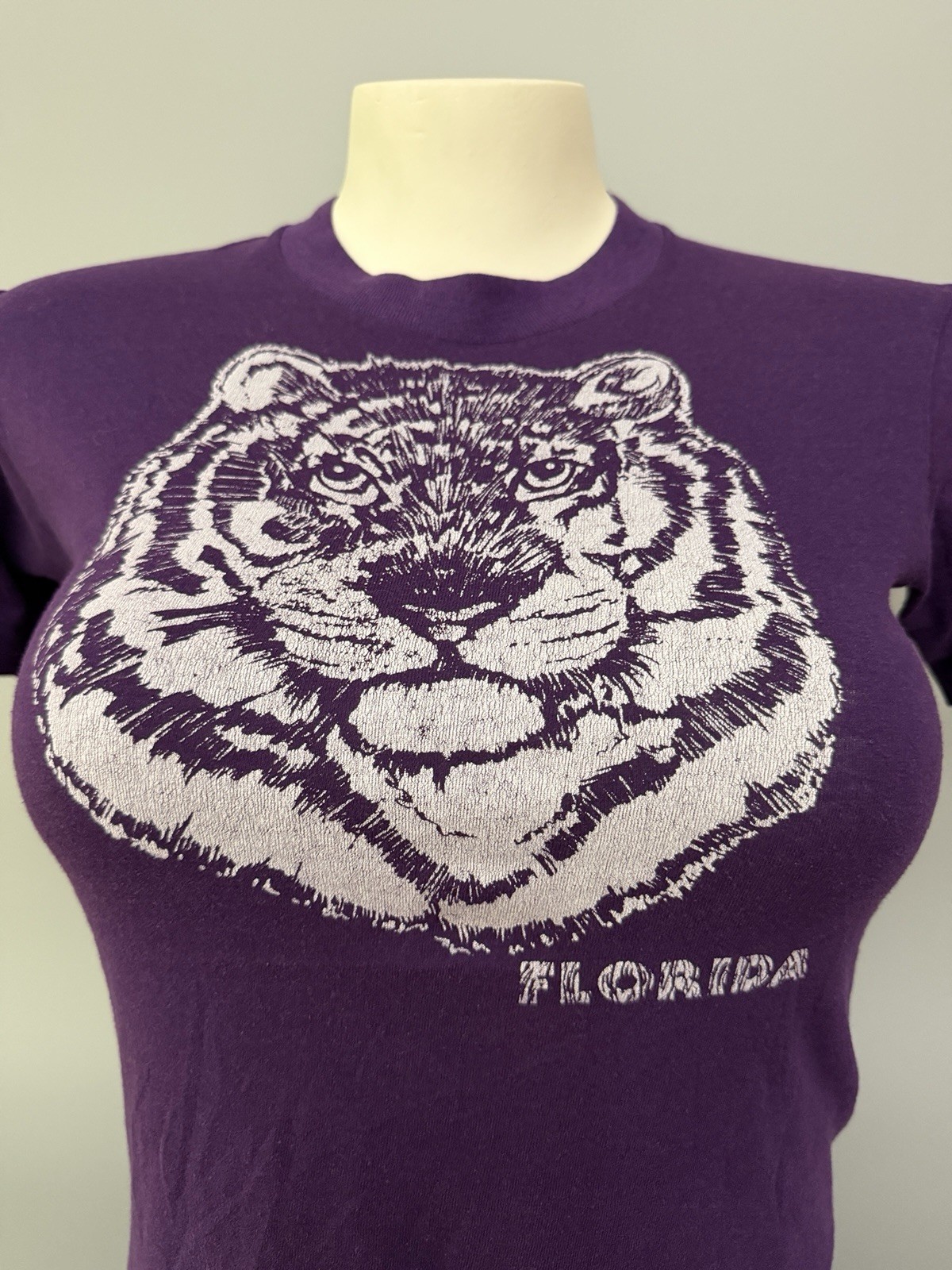 Vintage 80s Screen Stars Women S Purple Florida Tiger T-Shirt USA Single Stitch