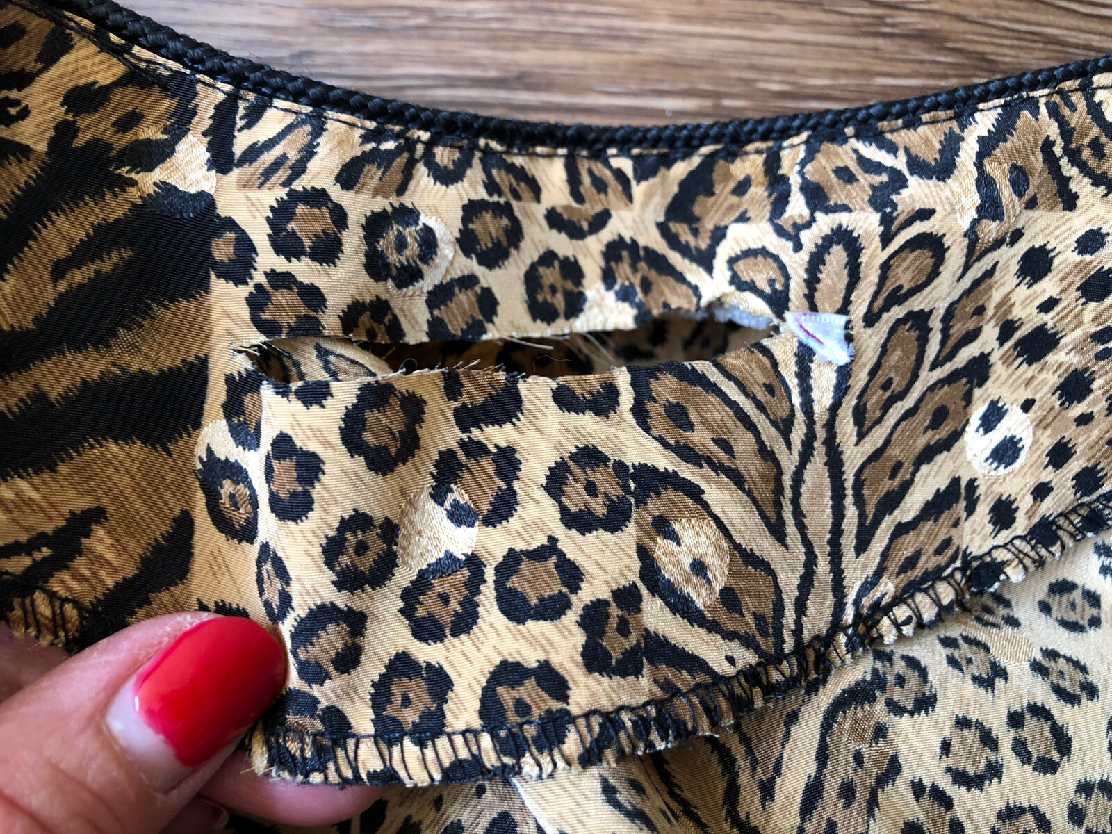 Vintage ’80s/’90s Leopard Animal Print Silky Blouson Blouse Banded Waist Large