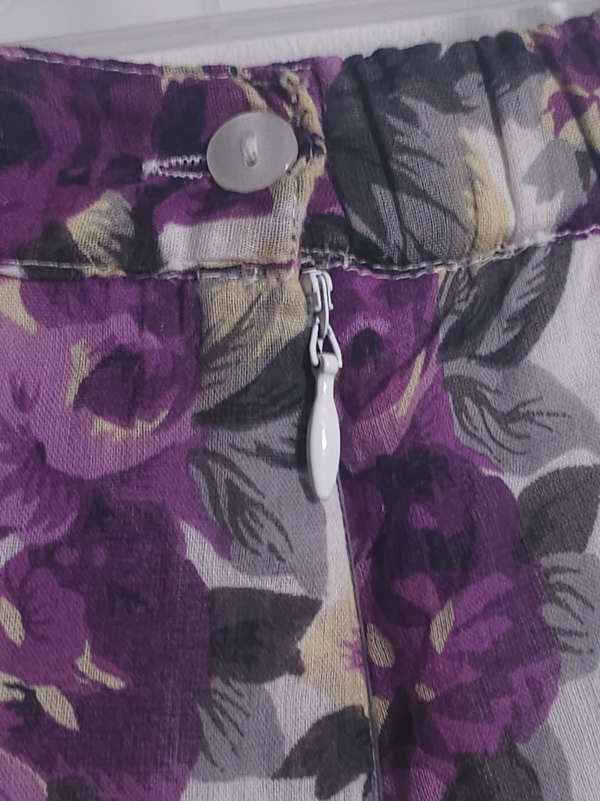 Vintage 90s Sara Studio Petite Floral Skirt PL Purple Roses Cotton Crochet Hem