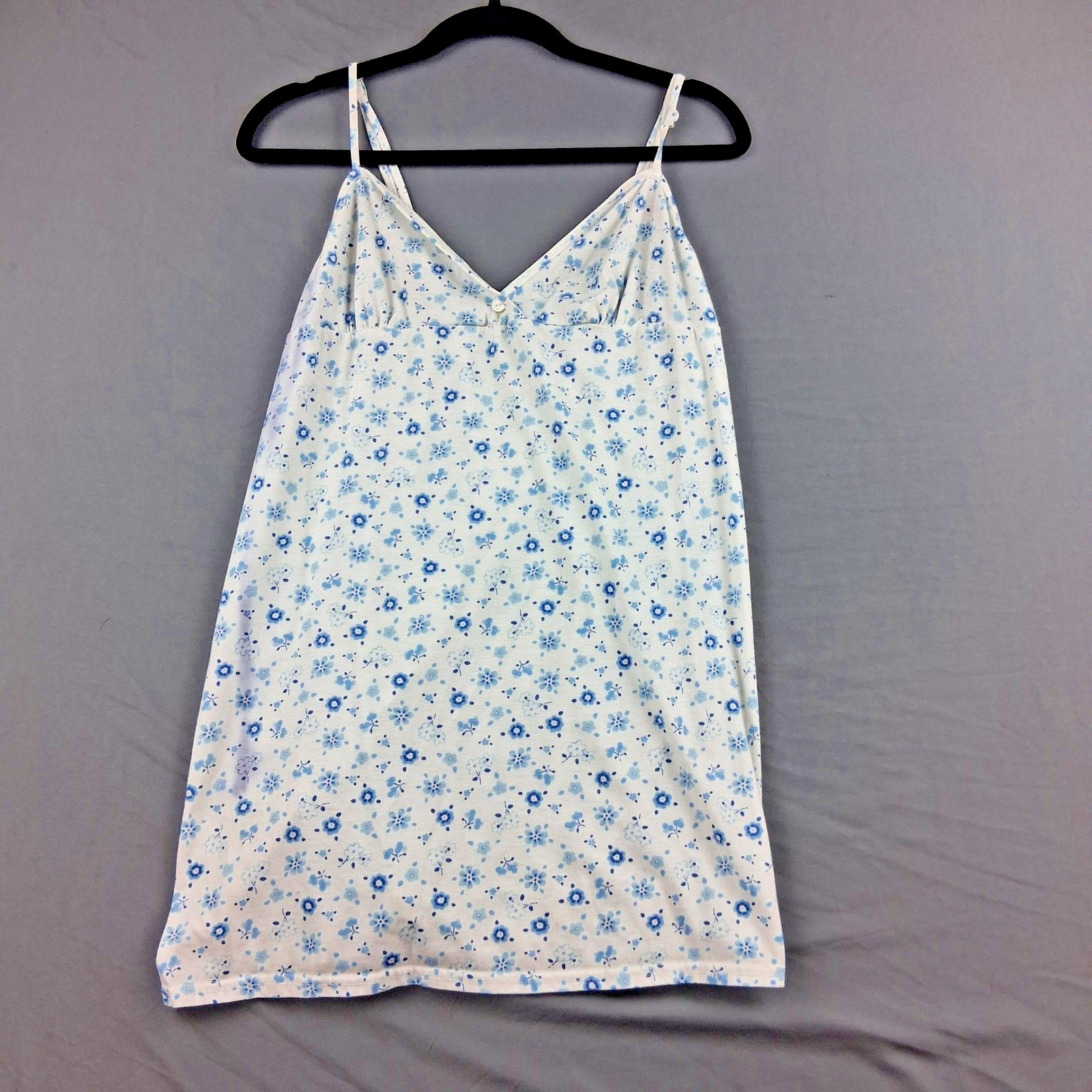 Simple Pleasures Vintage Blue Floral Cotton Blend Nightgown Chemise Large R00640