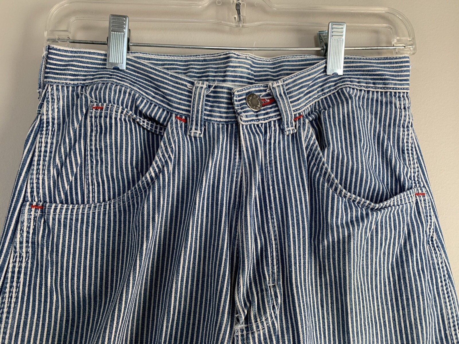 Vintage Wranglers 29×32 High Waisted Vertical Striped Conductor Jeans