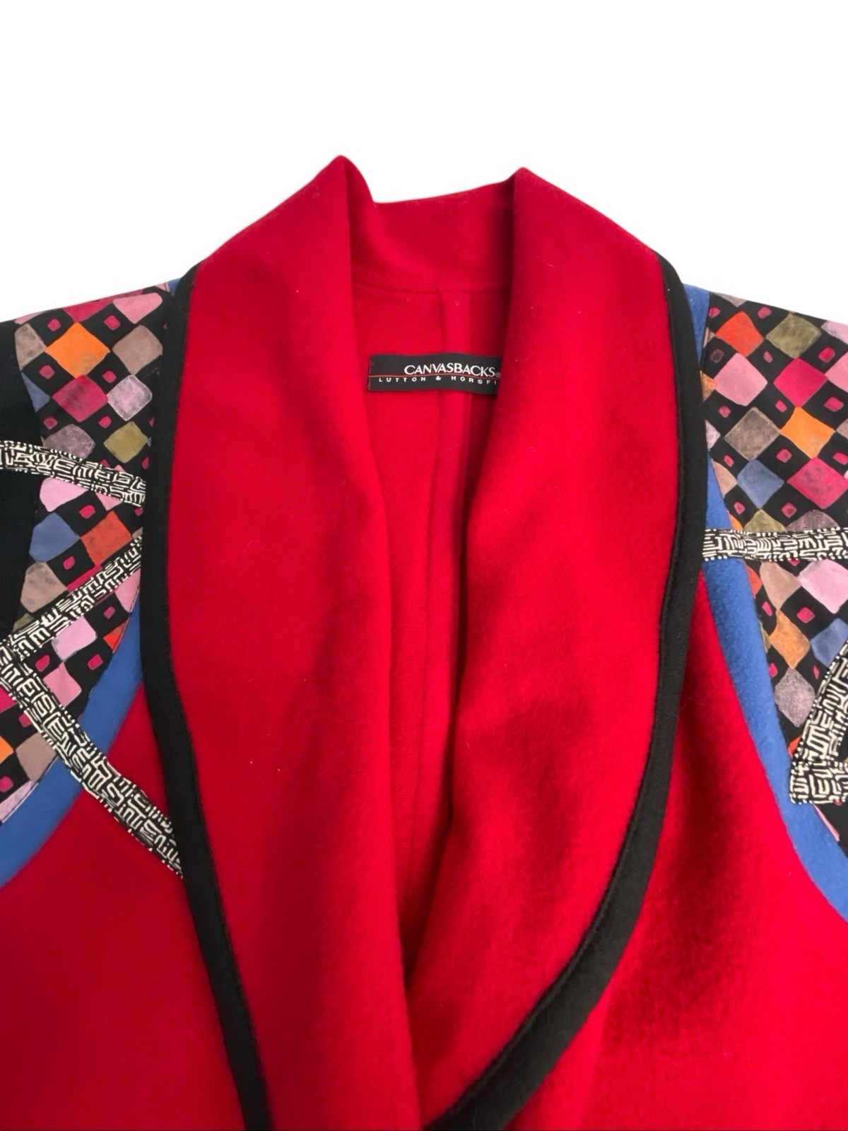 CANVASBACKS Wool Jacket 80’s Vintage Red with Colorful Details S