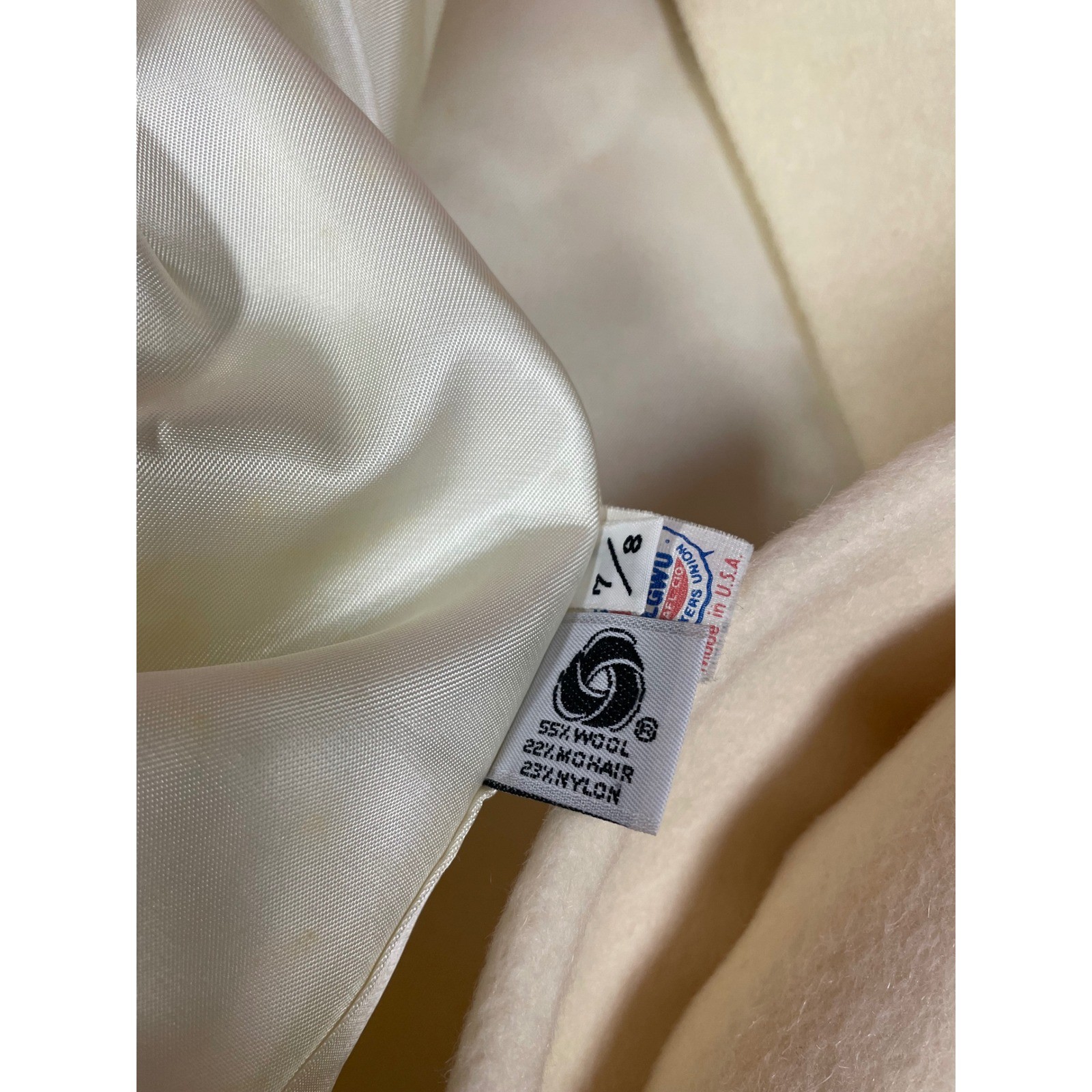 Vtg Forecaster Boston Ivory Wool Mohair Coat Shawl Collar Luxury Career USA 7/8