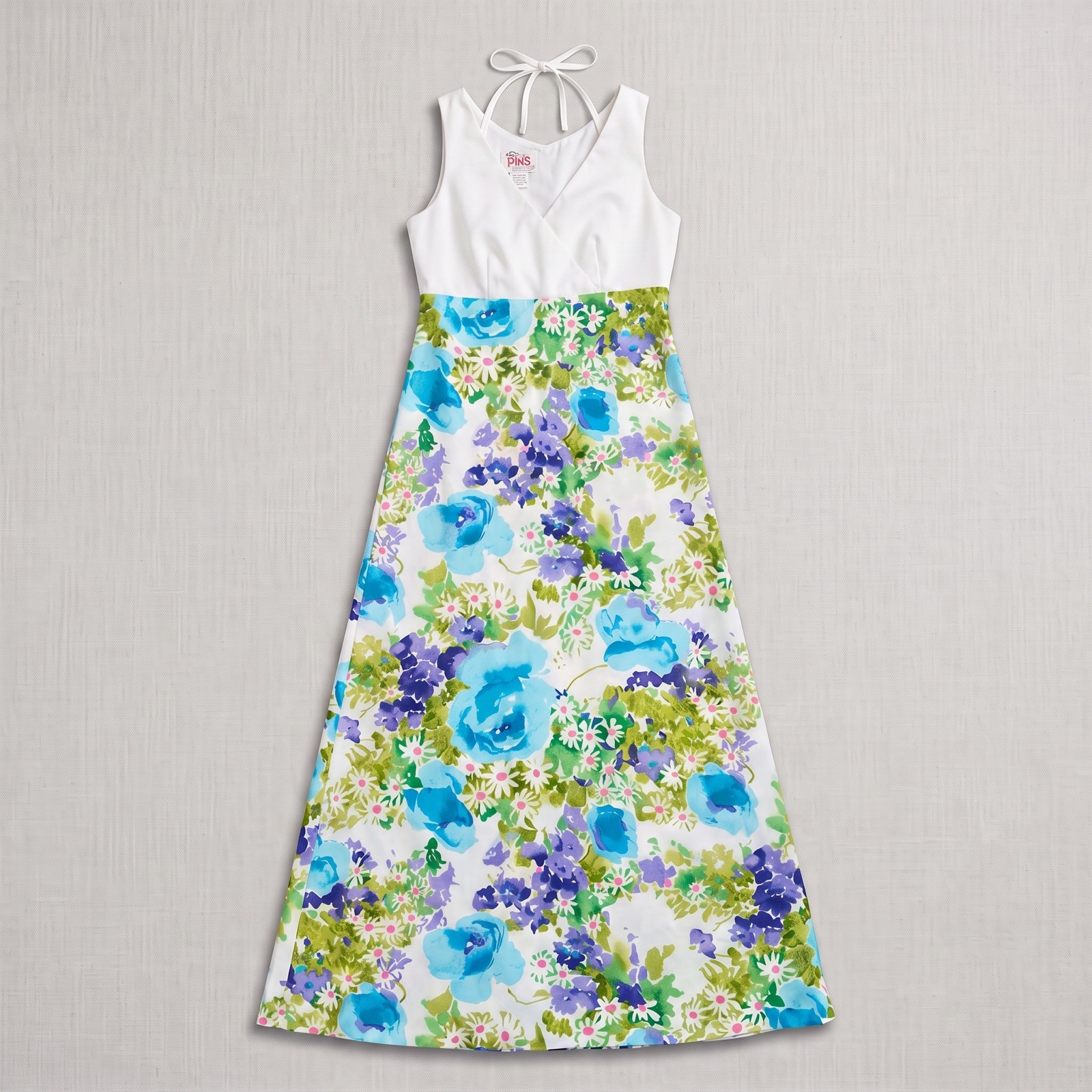Vtg Hale Kini Chez Jeanne Hawaiian Aloha Maxi Dress Floral White Blue Pink S