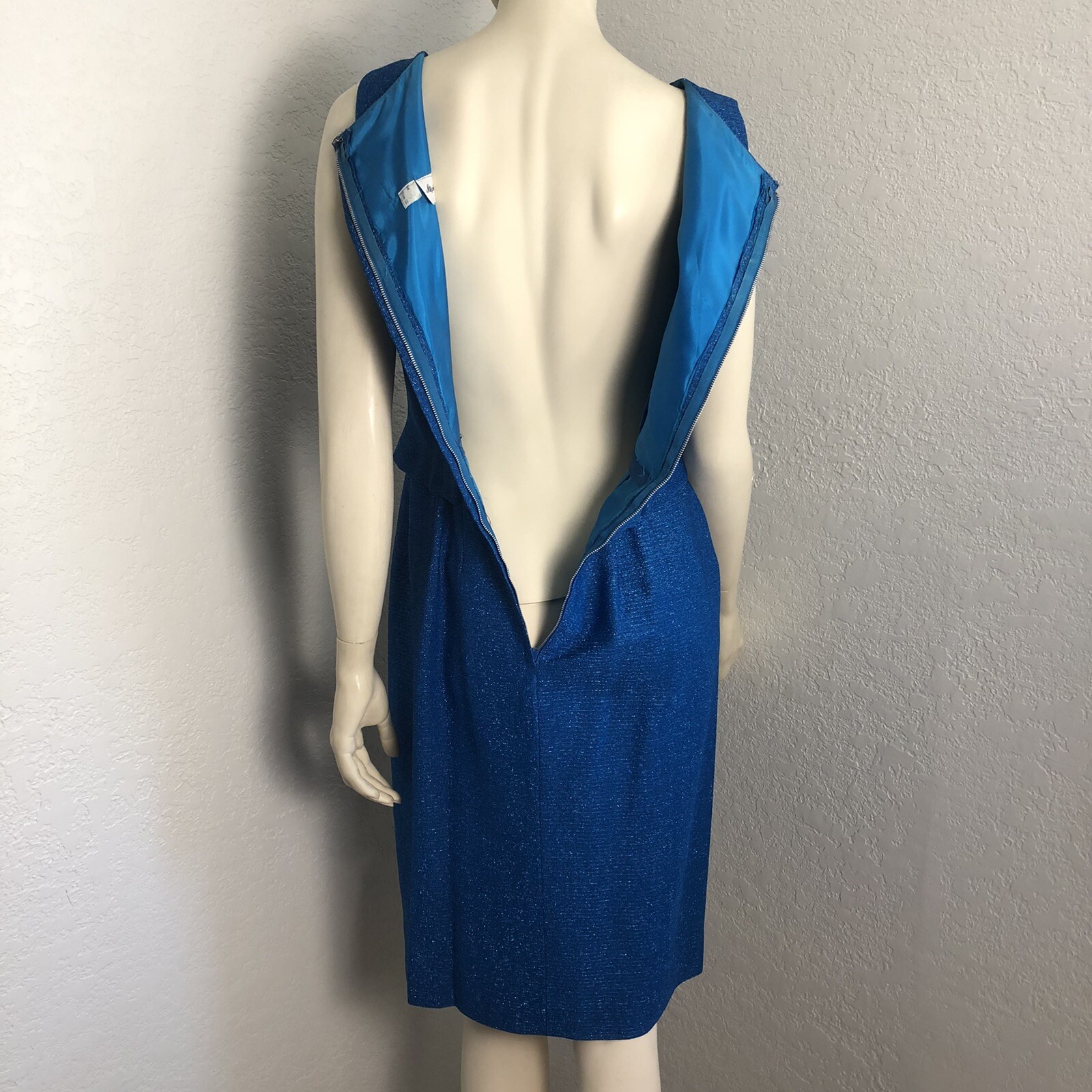 VTG 60s Stephen O’Grady Wiggle Sheath Dress Blue Metallic Sparkle Size 12 Small