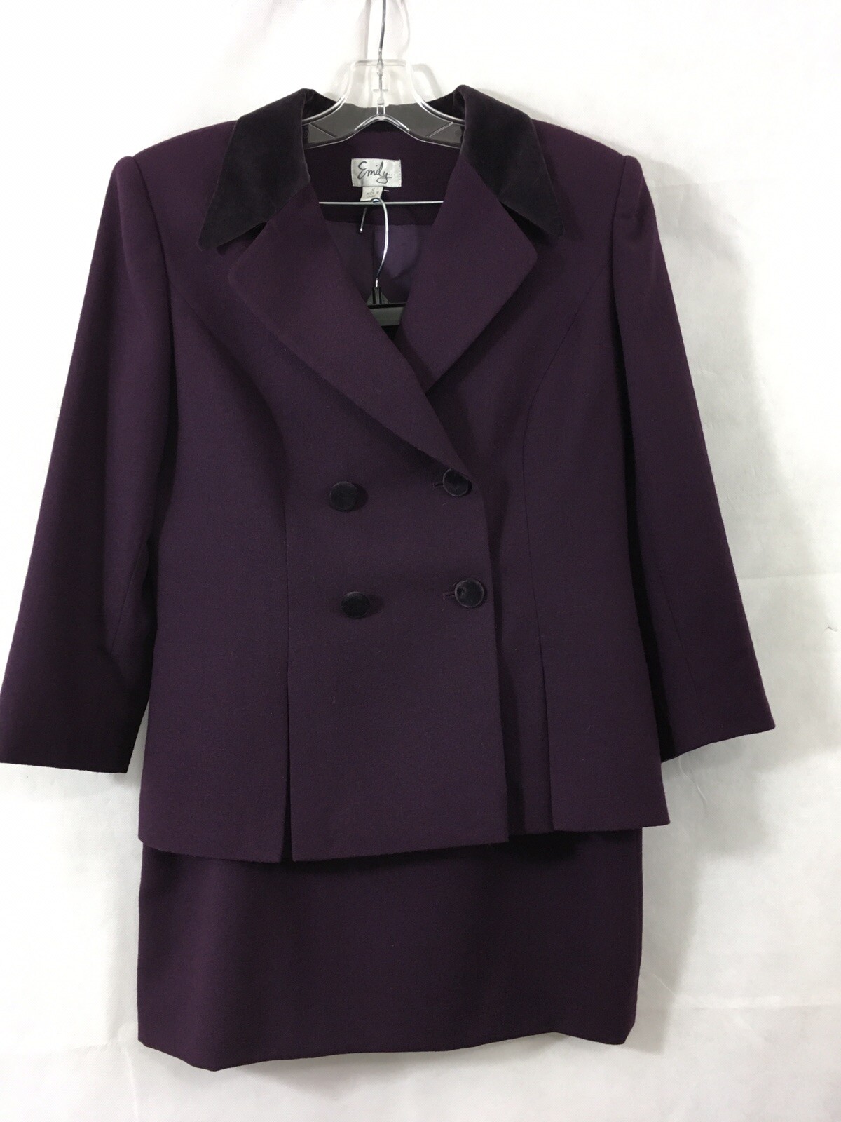 Vintage EMILY 100%Wool StretchWaist Pencil Skirt Jacket Velvet Collar Woman’s 12