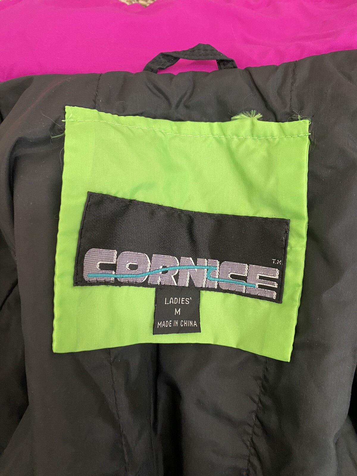 VTG Retro Cornice Color Block Black Purple & Neon Green Ski Jacket Ladies Sz M