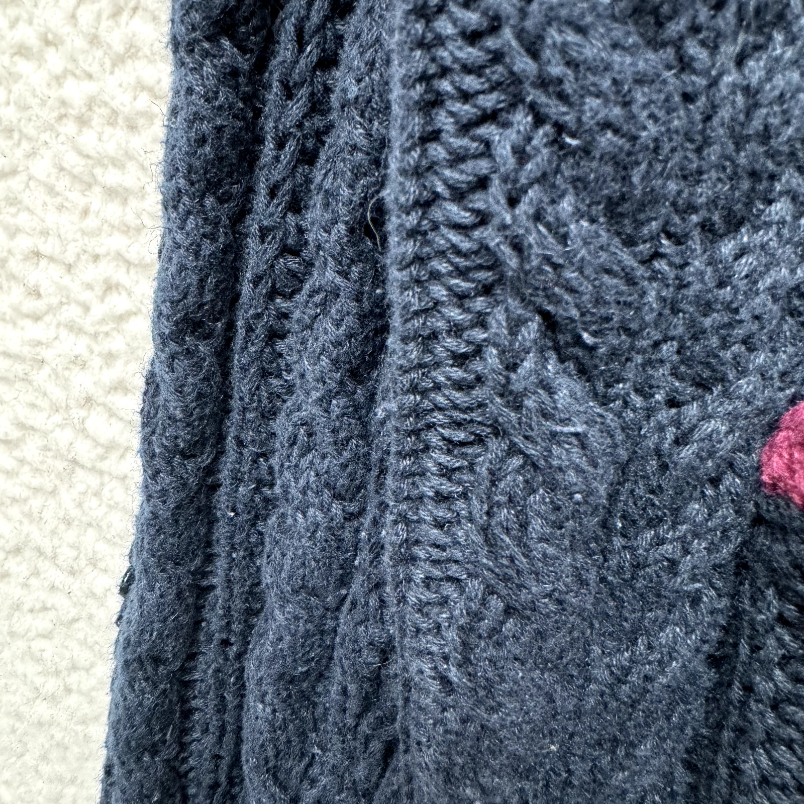 90s Vintage Cardigan Sweater Large Womens Navy Blue Chunky Cable Knit Academia