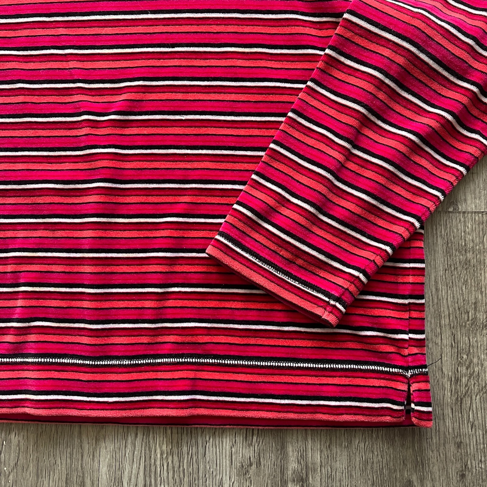 VTG 90s St Johns Bay Velour Pink Orange White Stripe L/S Casual Top Sz Petite XL