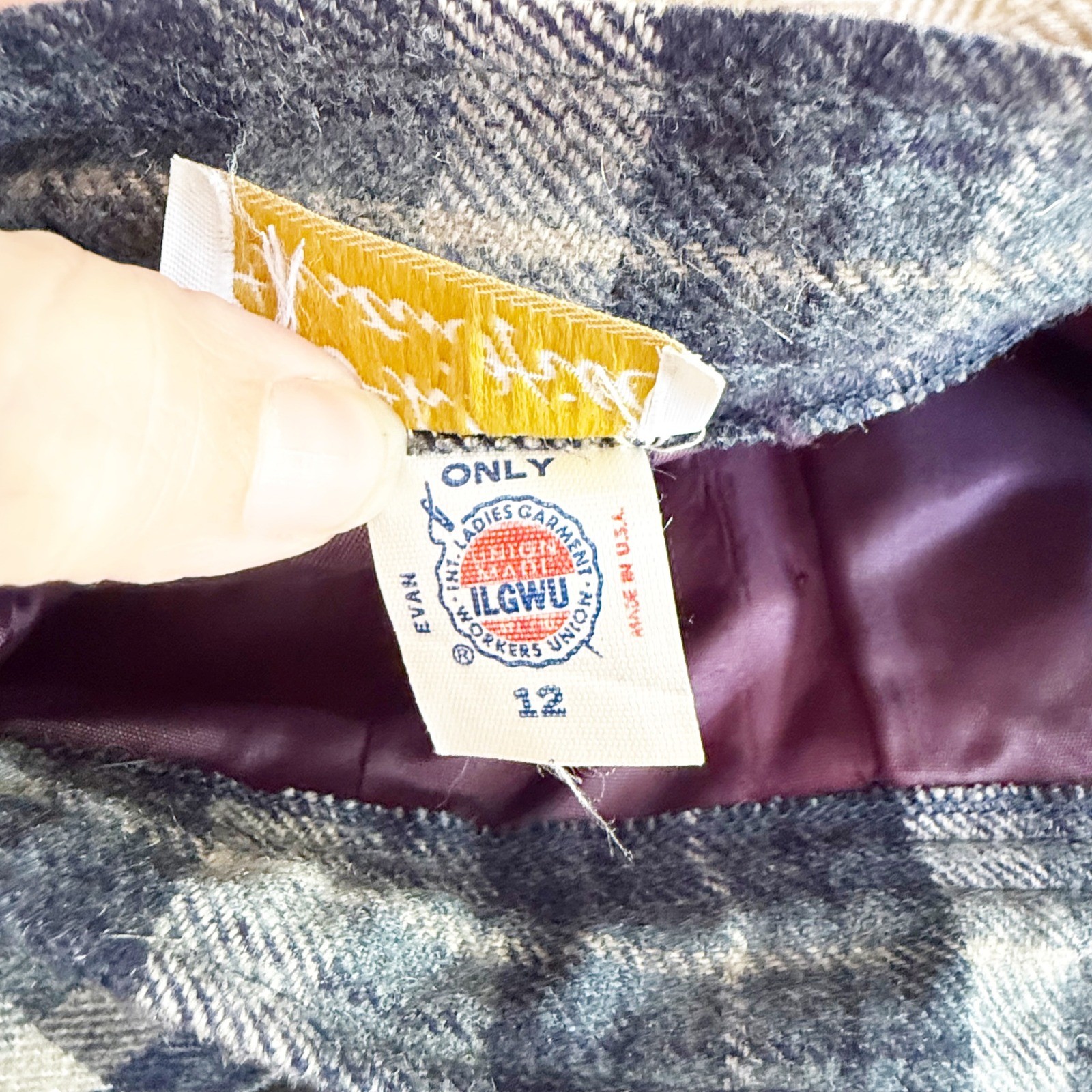 Vintage 70s Pleated Skirt Women 12 Plaid Wool Blend Union Retro Preppy Academia