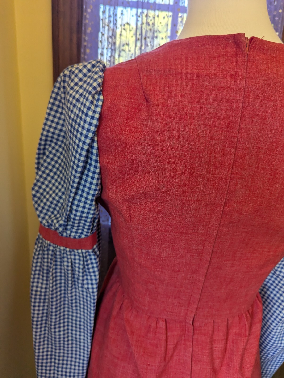 Vintage 70’s ED Juniors Red Blue Gingham Puff Juliet Sleeves Mini Dress Size XS