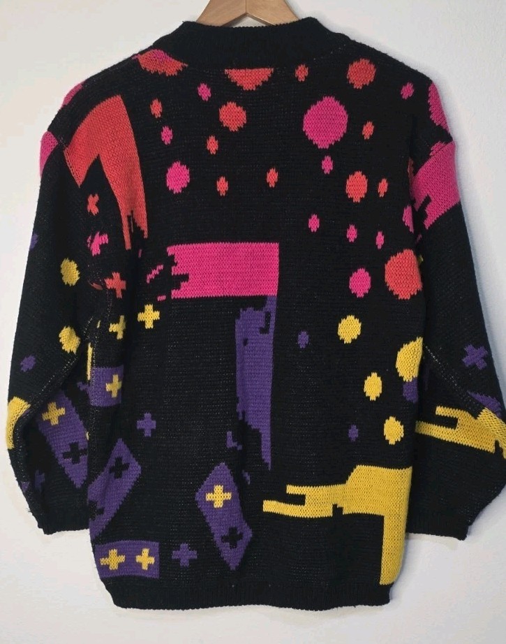Vintage 80s Jamie Scott Retro Art Wear 3D Knit Sweater S Winter Polka Dot Crew