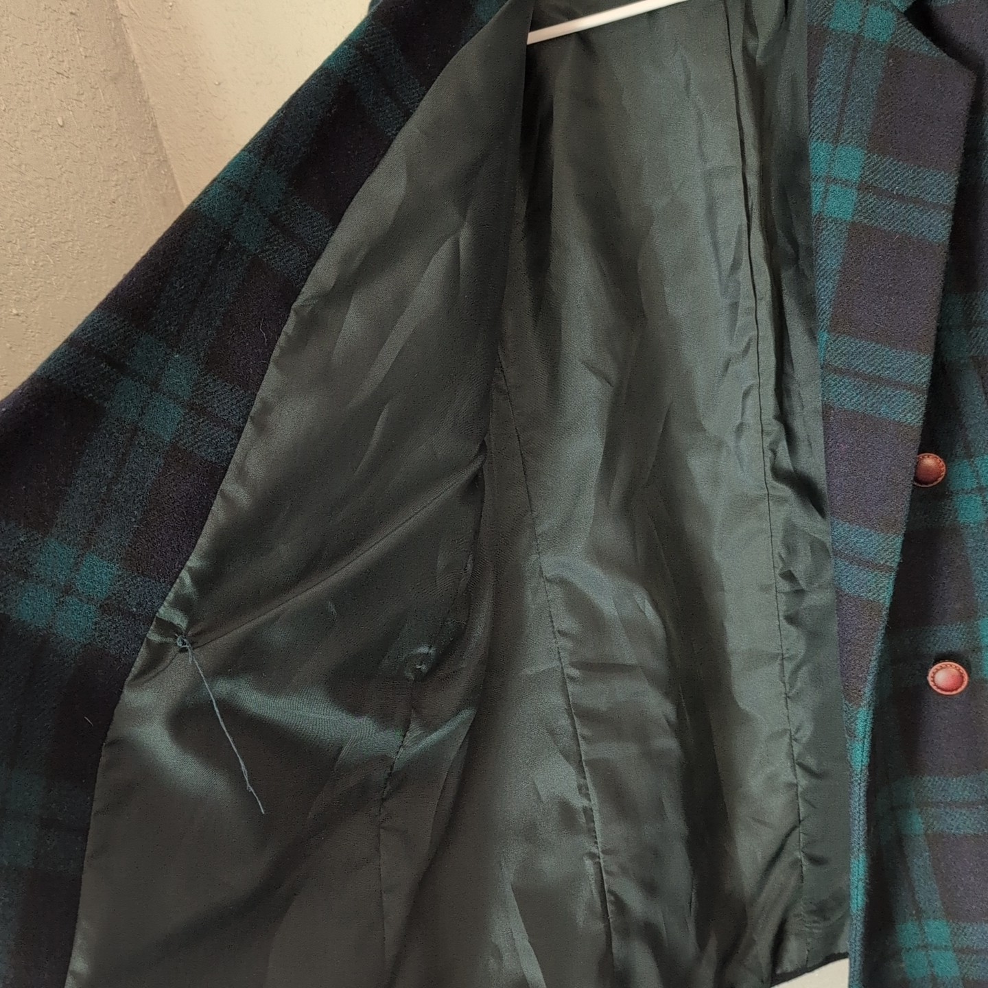 Vintage wool blazer M blue Green Plaid Shoulder Pads grunge goblin indie 80s 90s
