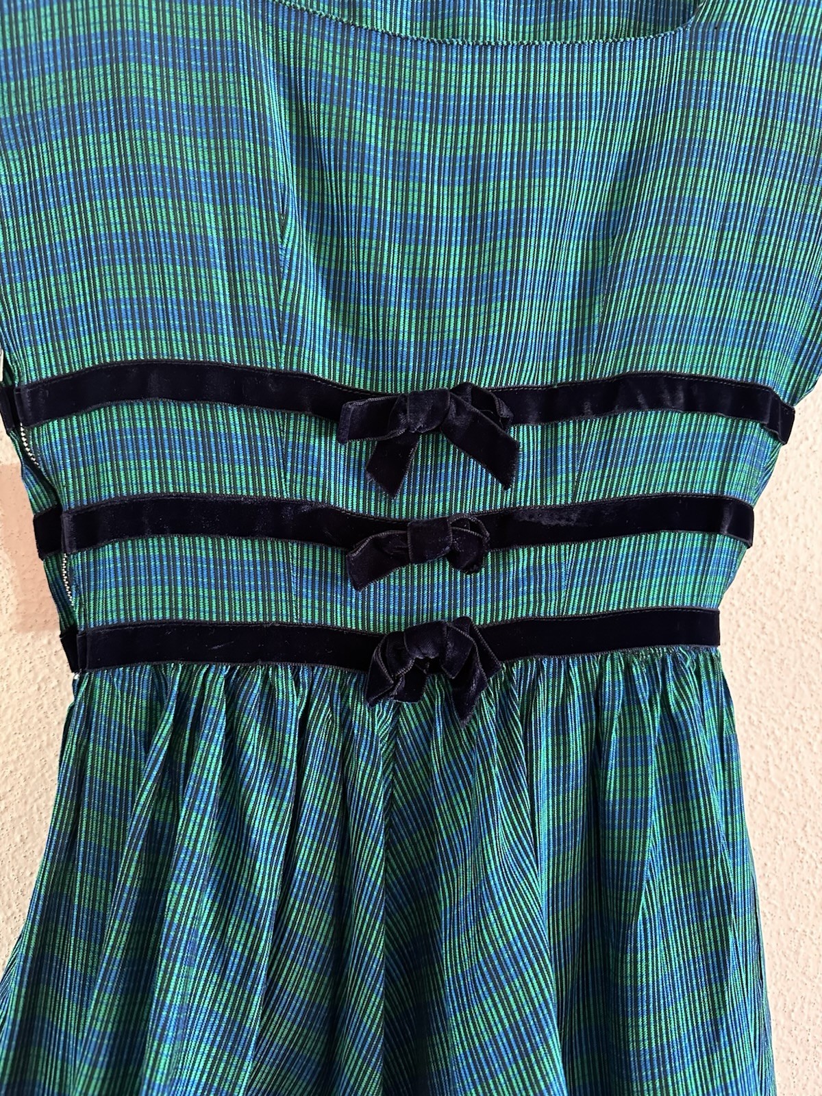 NWT 1950s Candy Jrs Plaid Bubble Hem Pouf Party Dress Velvet Bows Metal Zip VTG
