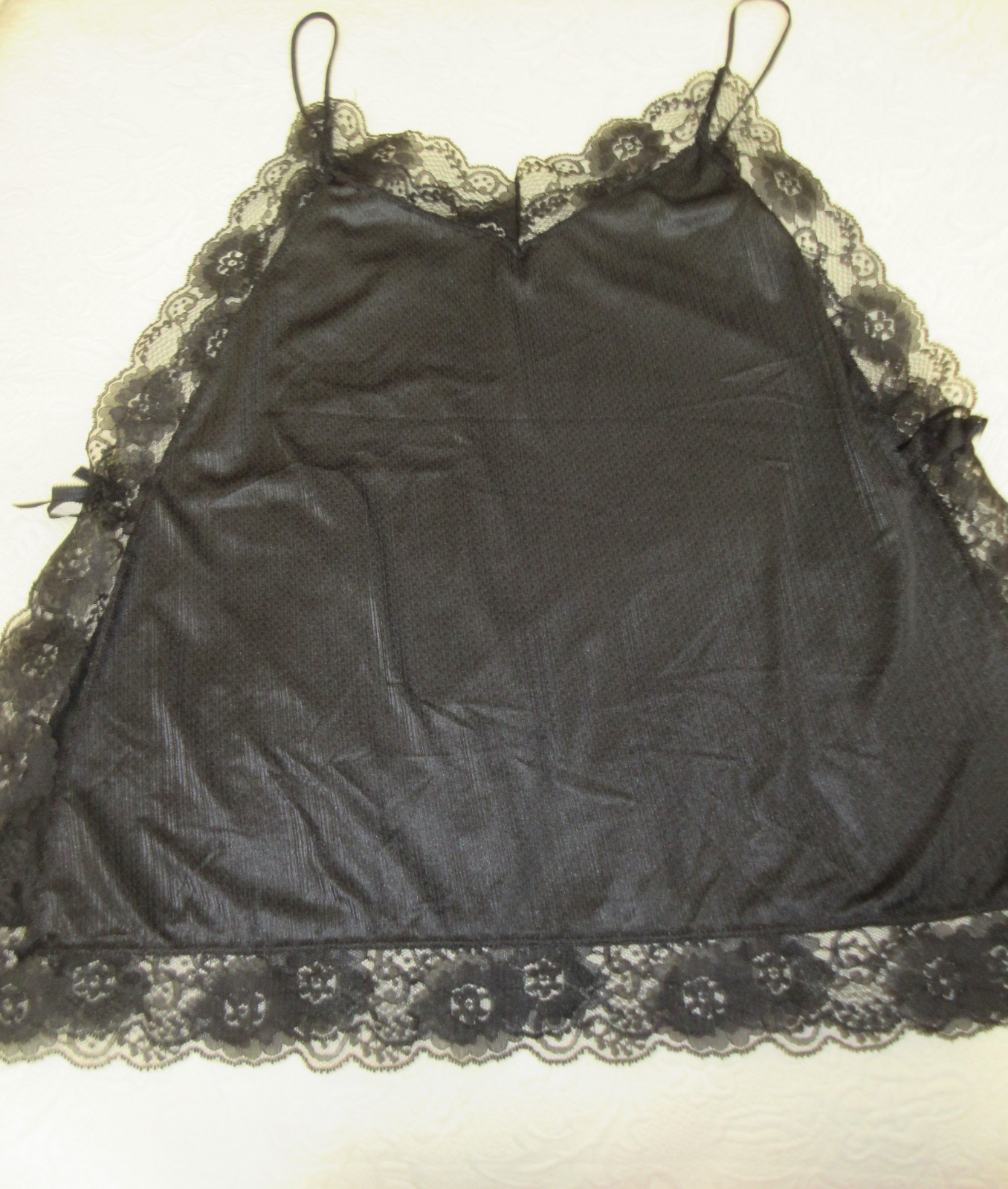 UB BLACK MEGA LACE nylon short open sides night gown sz 20/24 USA