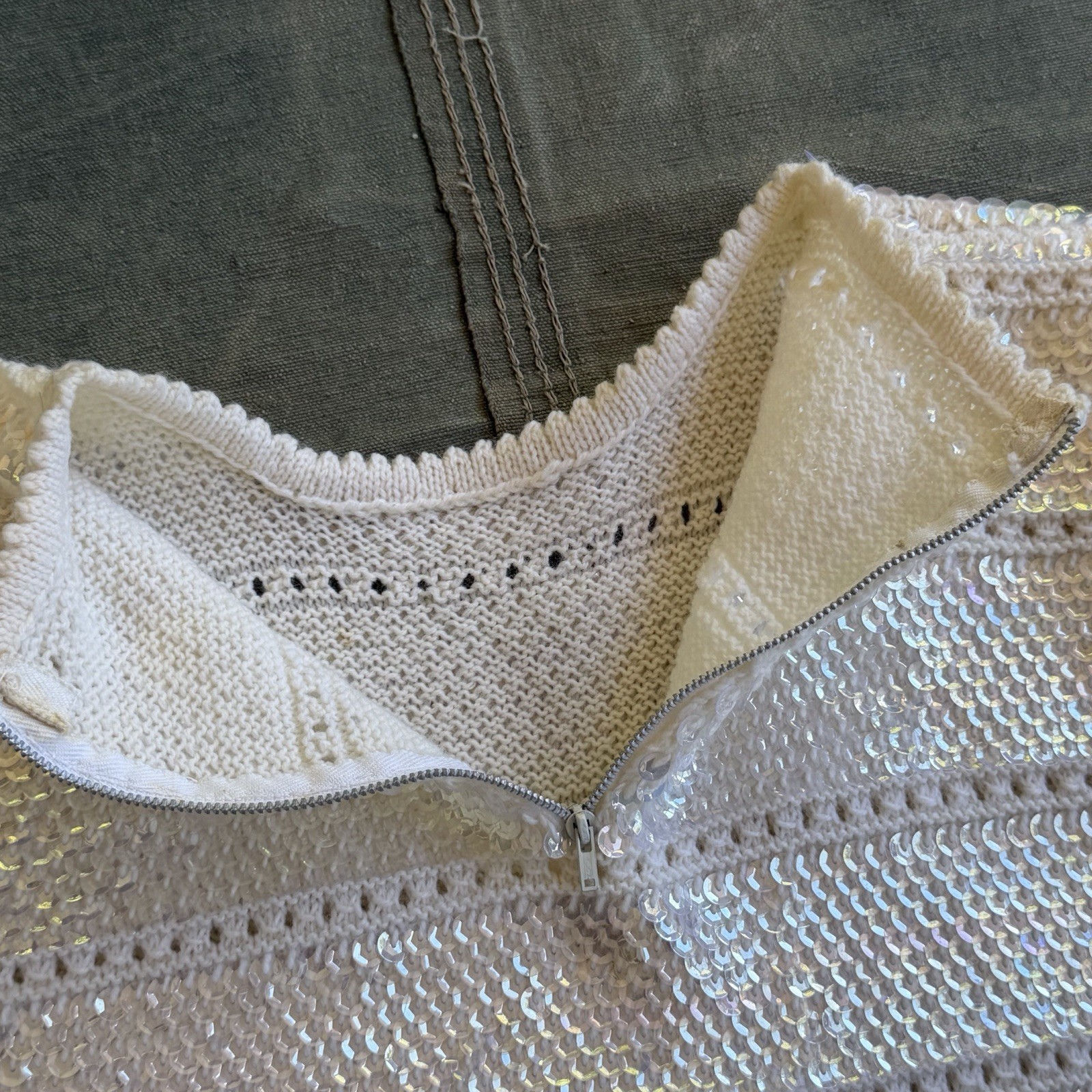 1960s Knitted Sequence Top Sleeveless Party Festival Glam Retro Vest Vtg 1970s