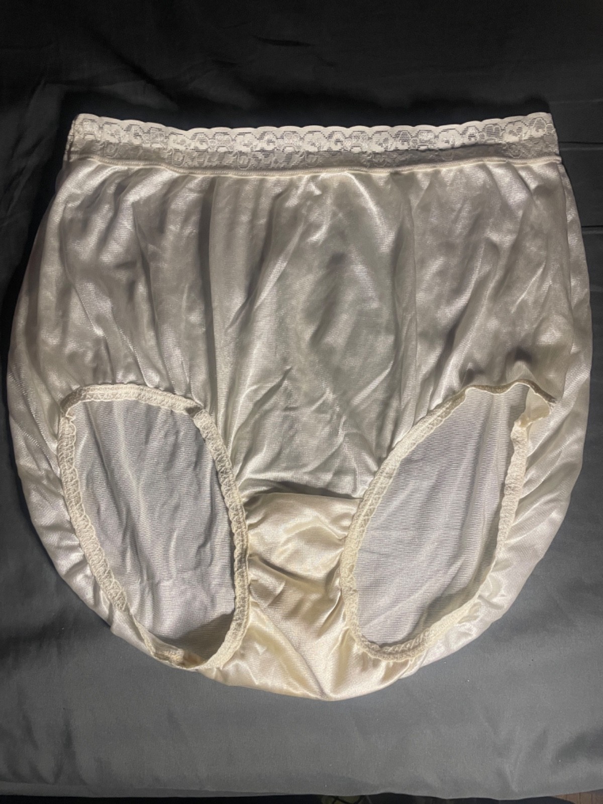 Vintage Hanes Her Way Nylon Brief Lace Trim White Panties Sz 9