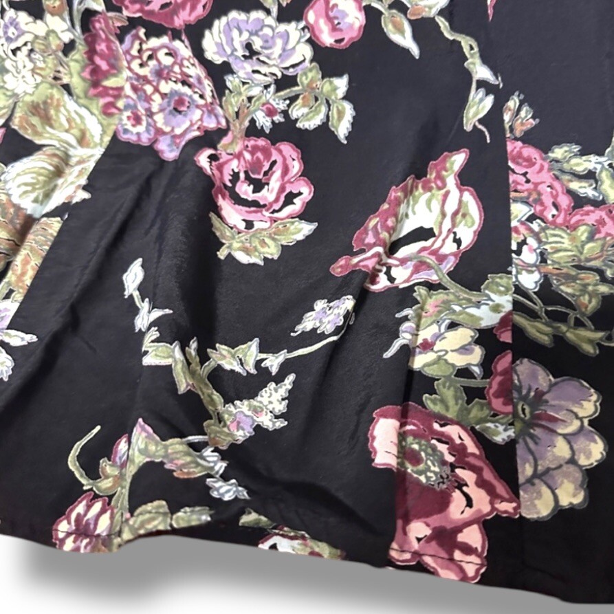 Vintage 80s/90s Kathryn Deene Black Floral Collared Midi Dress Plus Size 18