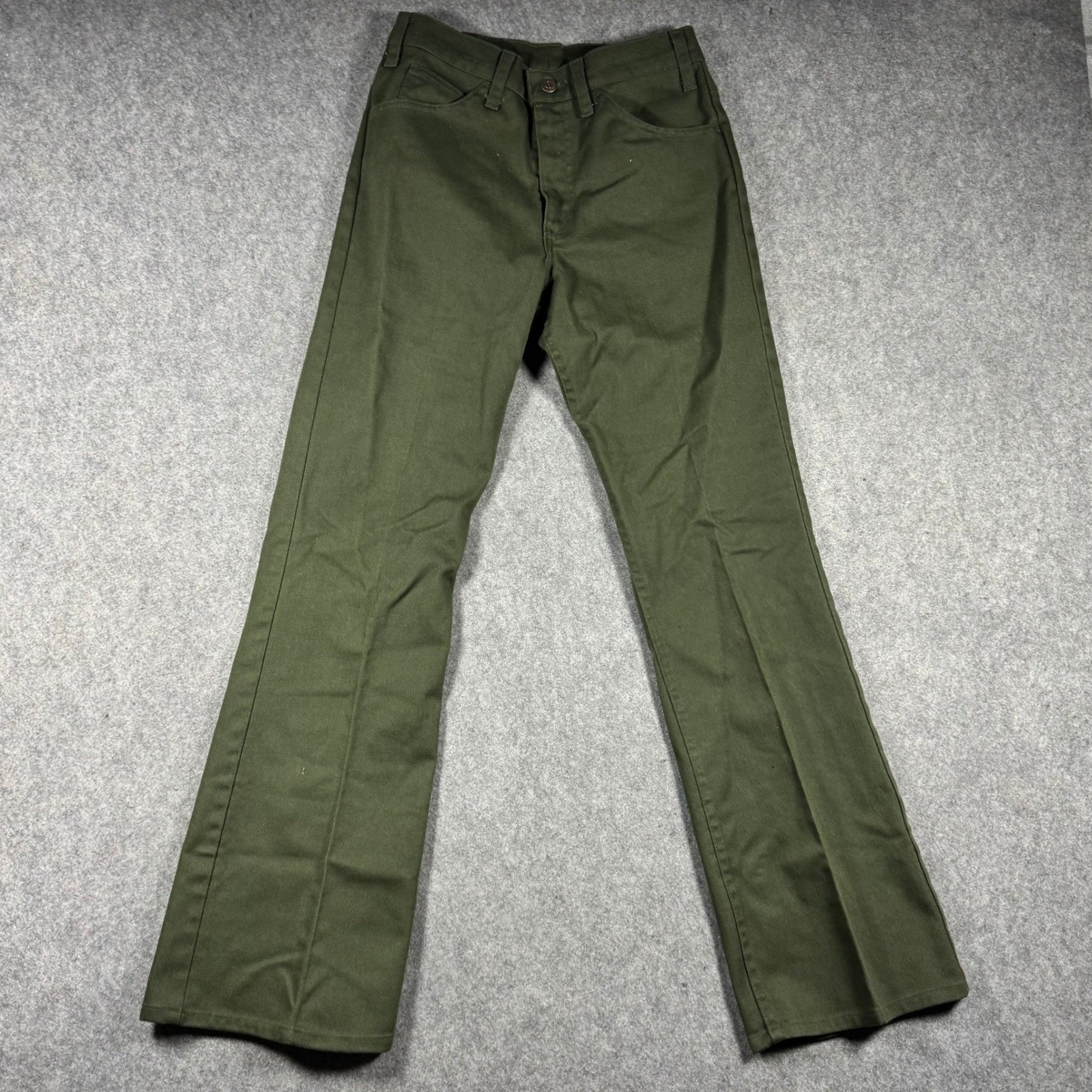 Vintage Levis Sta-Prest Olive Green Flare Leg Trousers High Rise Pants 24×30 80s