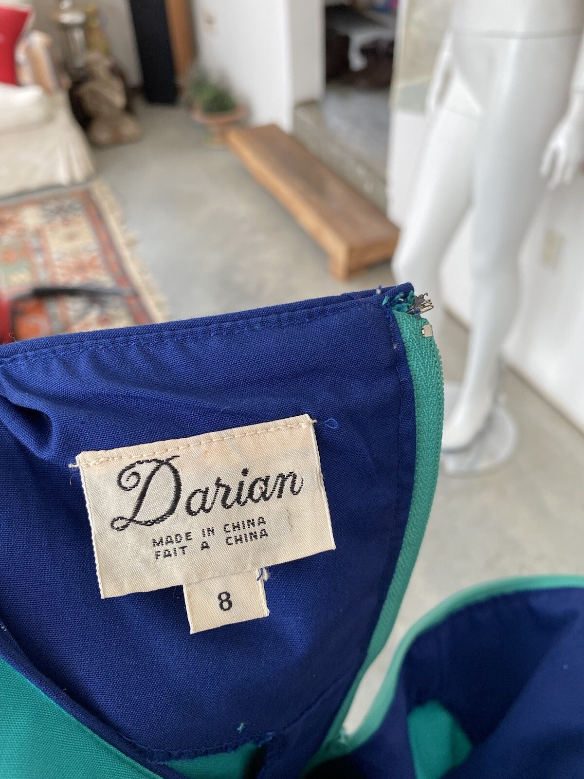 Vintage Darian Green Blue Fit And Flare 1980s Dress Size 8