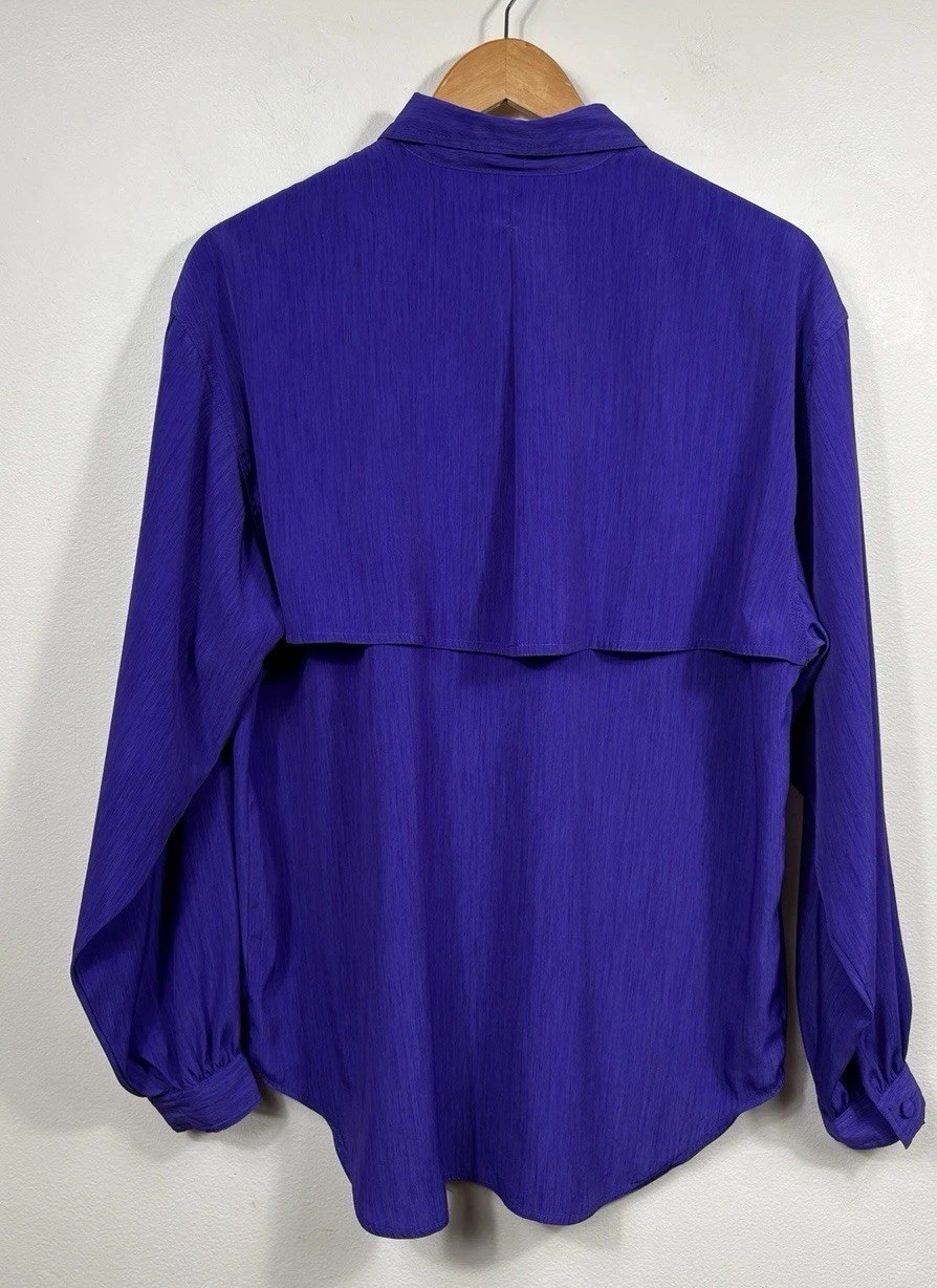 Vintage 80s Susan Hutton Purple Blouse 12 button up long sleeve pockets