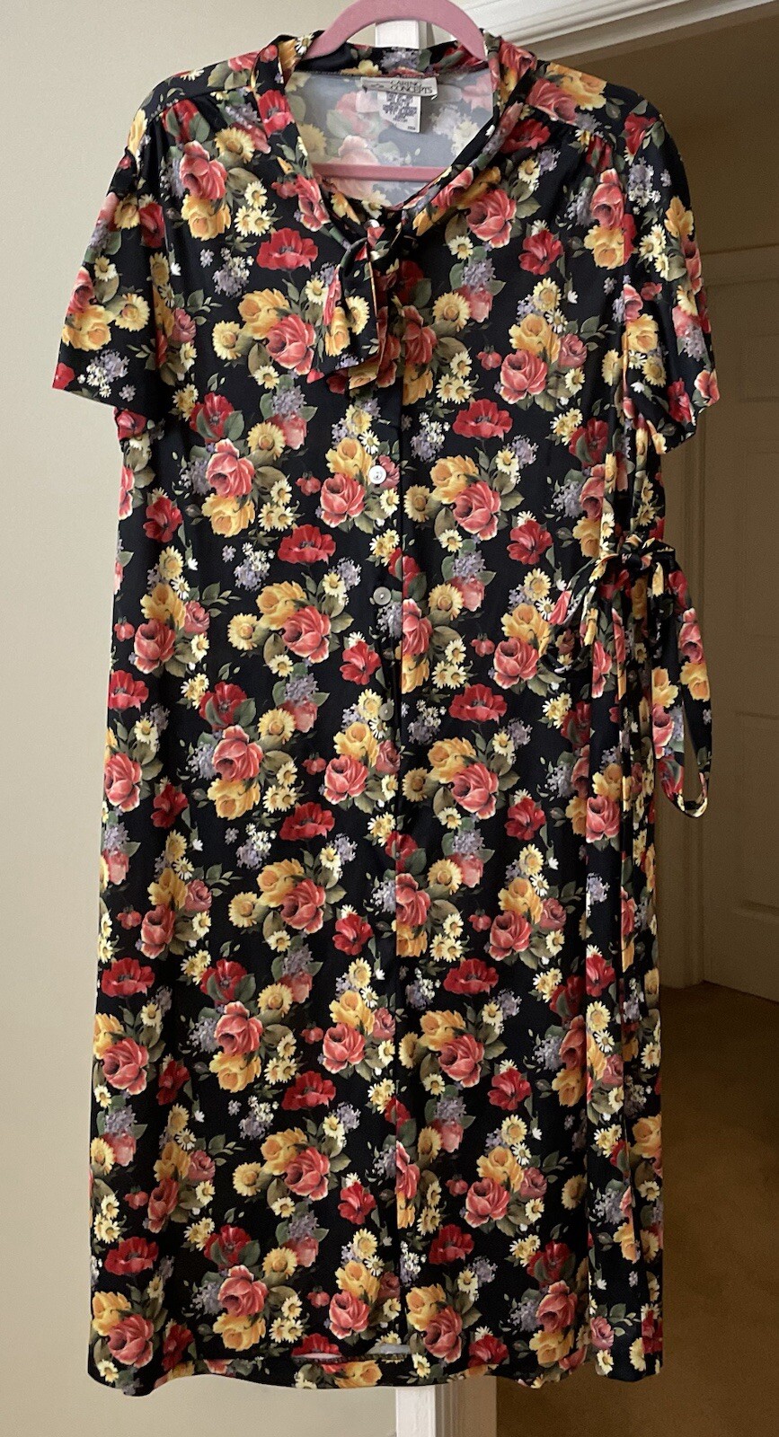 Caring Concepts Dress Vintage 70s Black Rose Floral Bohemian Women’s Medium