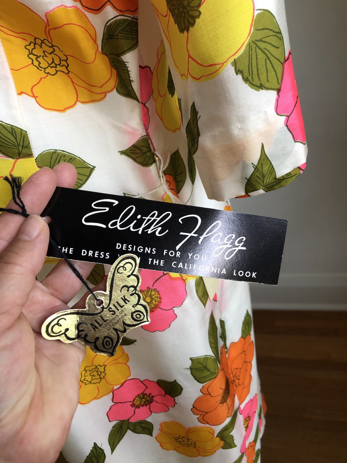 STUNNINGVTG EDITH FLAGG Floral 100% Silk Knee-length Sheath Dress SZ 12