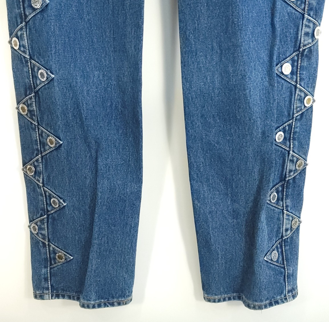 Vtg Lawman Western Jeans Junior’s 15 Blue Denim Distressed Faded Embellished