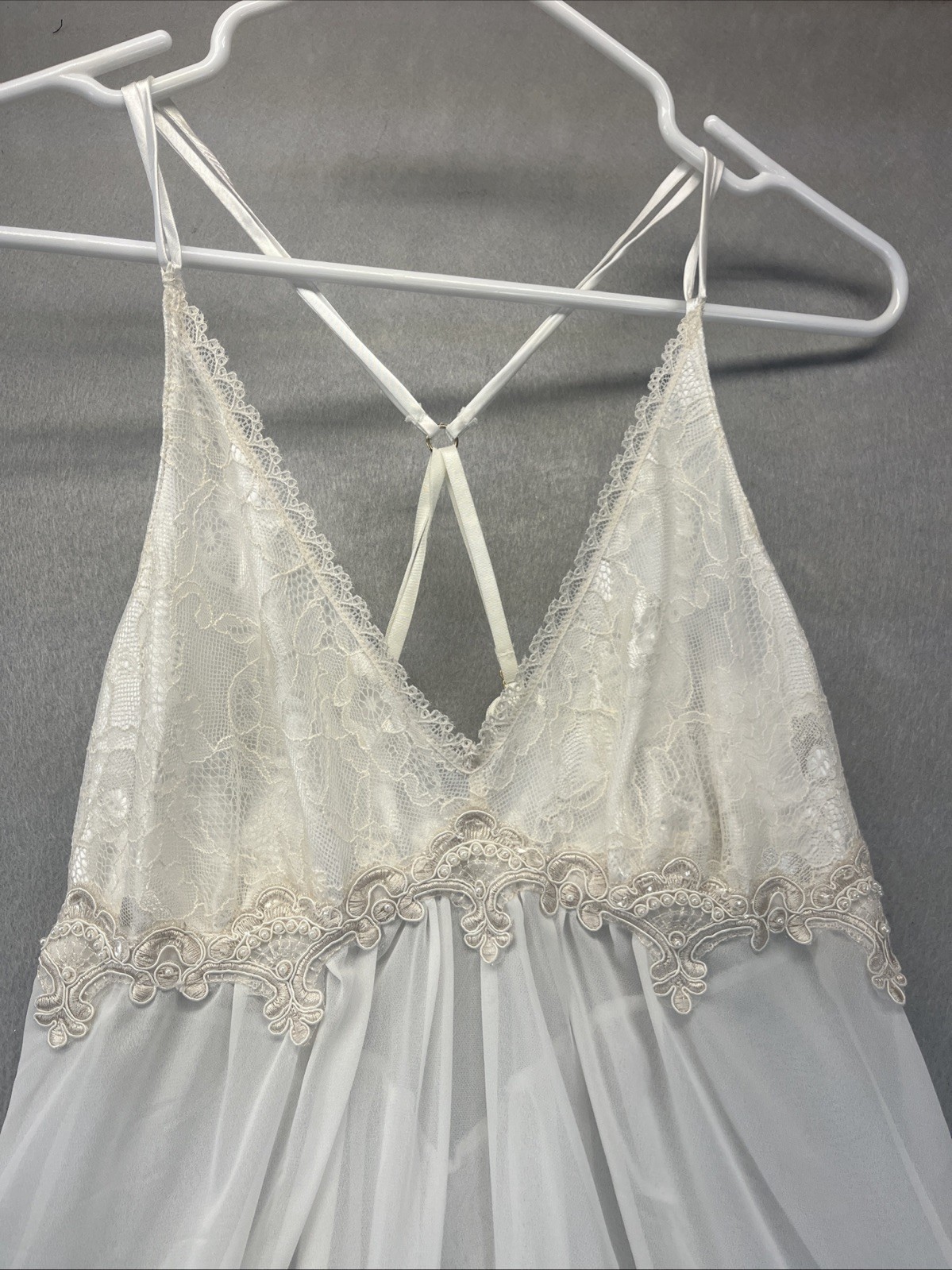 Linea Donatella Silky Sheer Embroidery Satin Lace Nightgown S Vintage Ivory