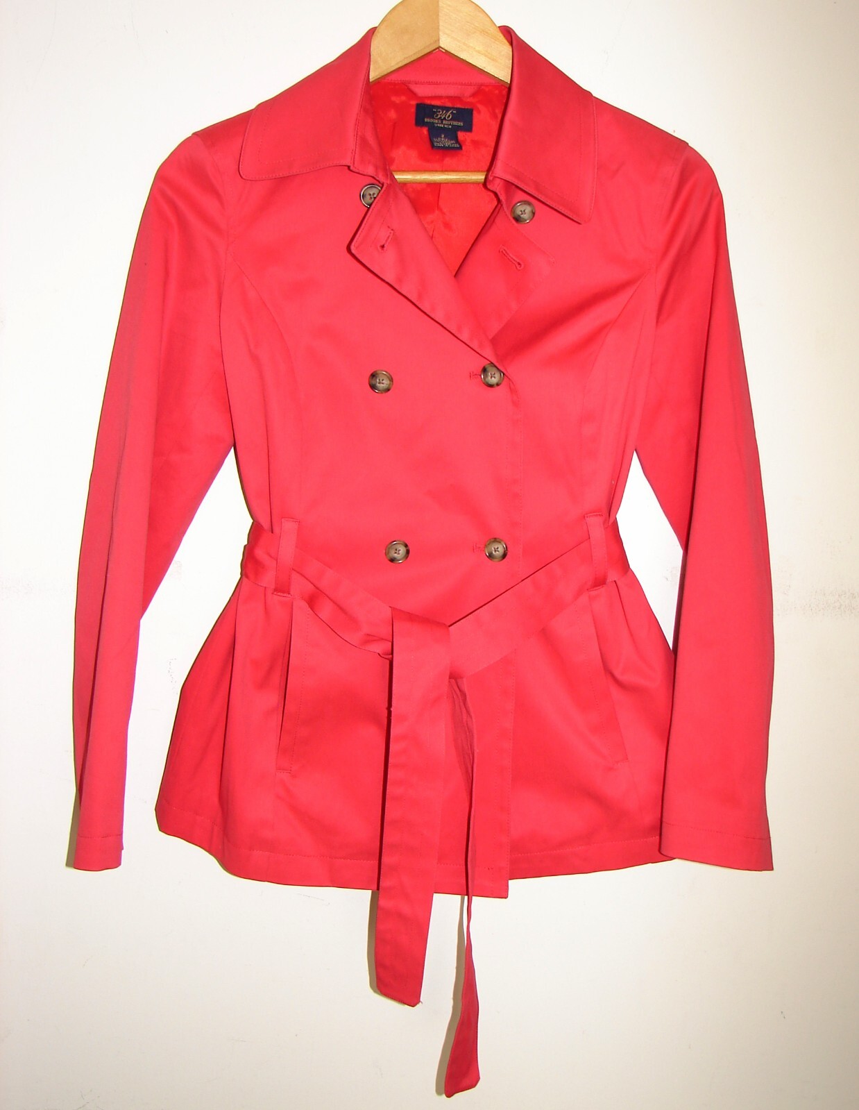 Brooks Brothers 346 Women’s Red Double Breasted Lined Jacket Trench Coat Belted