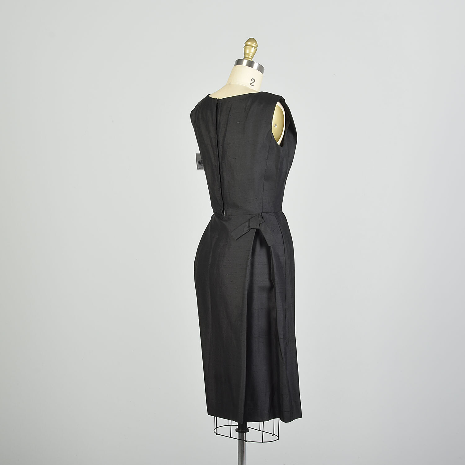 XS 1950s Sleeveless Silk LBD Wrap Skirt Cocktail Little Black Dress Vintage
