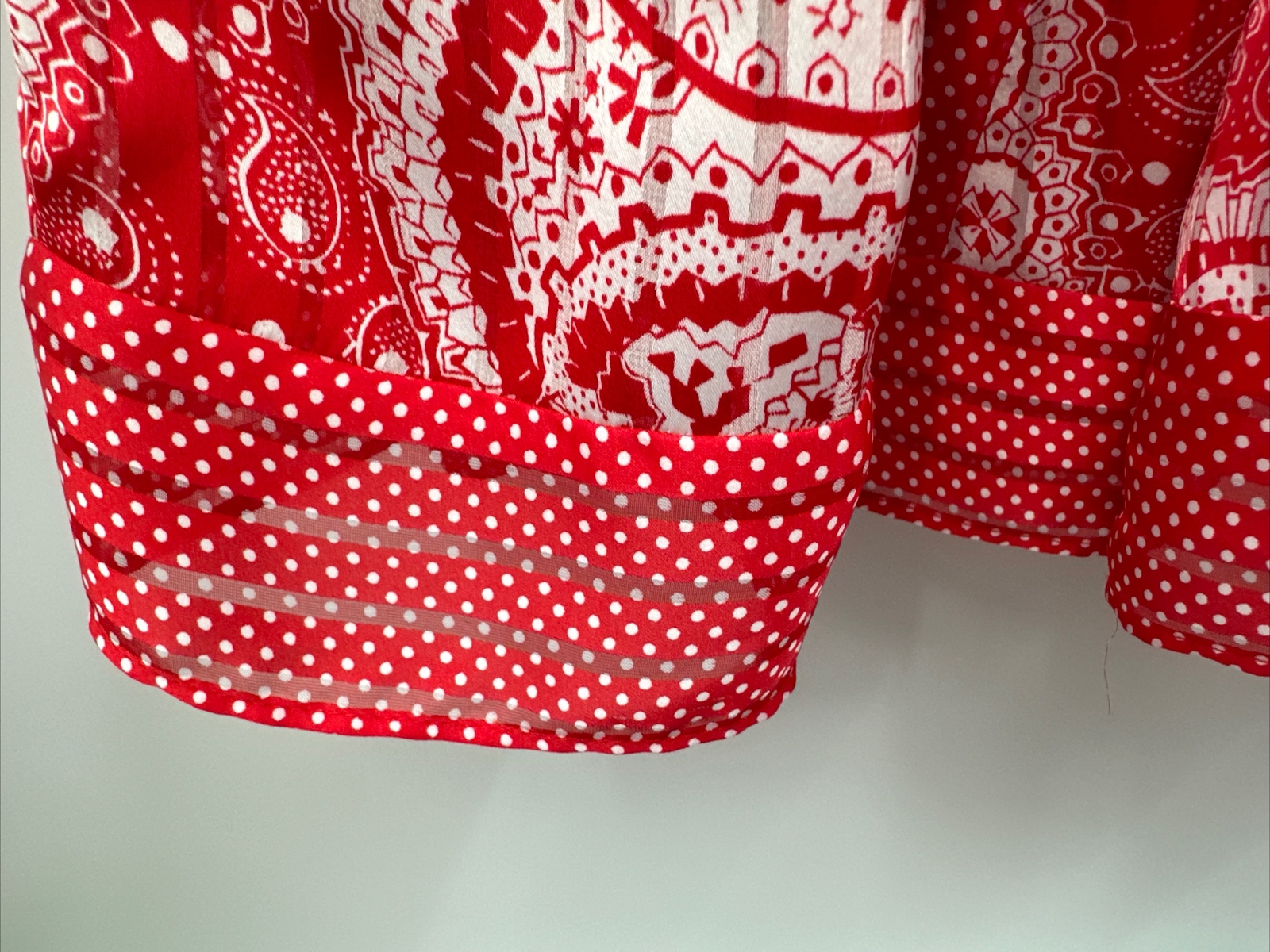 Diane Freis Georgette Red Paisley Polka Dot Dress With Shoulder Drape Cascade