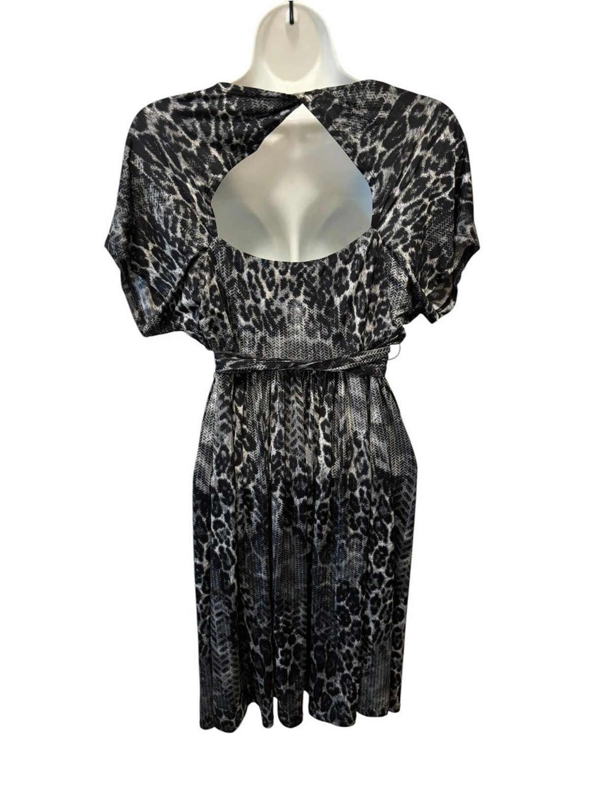 VTG Bisou Bisou Animal Print Empire Tied Waist Dress Sz 8 Gray Black Mob Wife