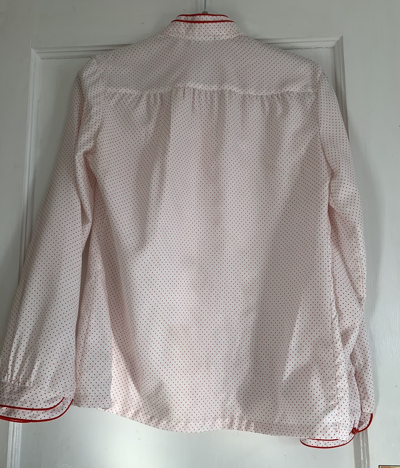 Vtg Gailord Womens Blouse Button Down L ? Creamy Off White Red Polka Dots