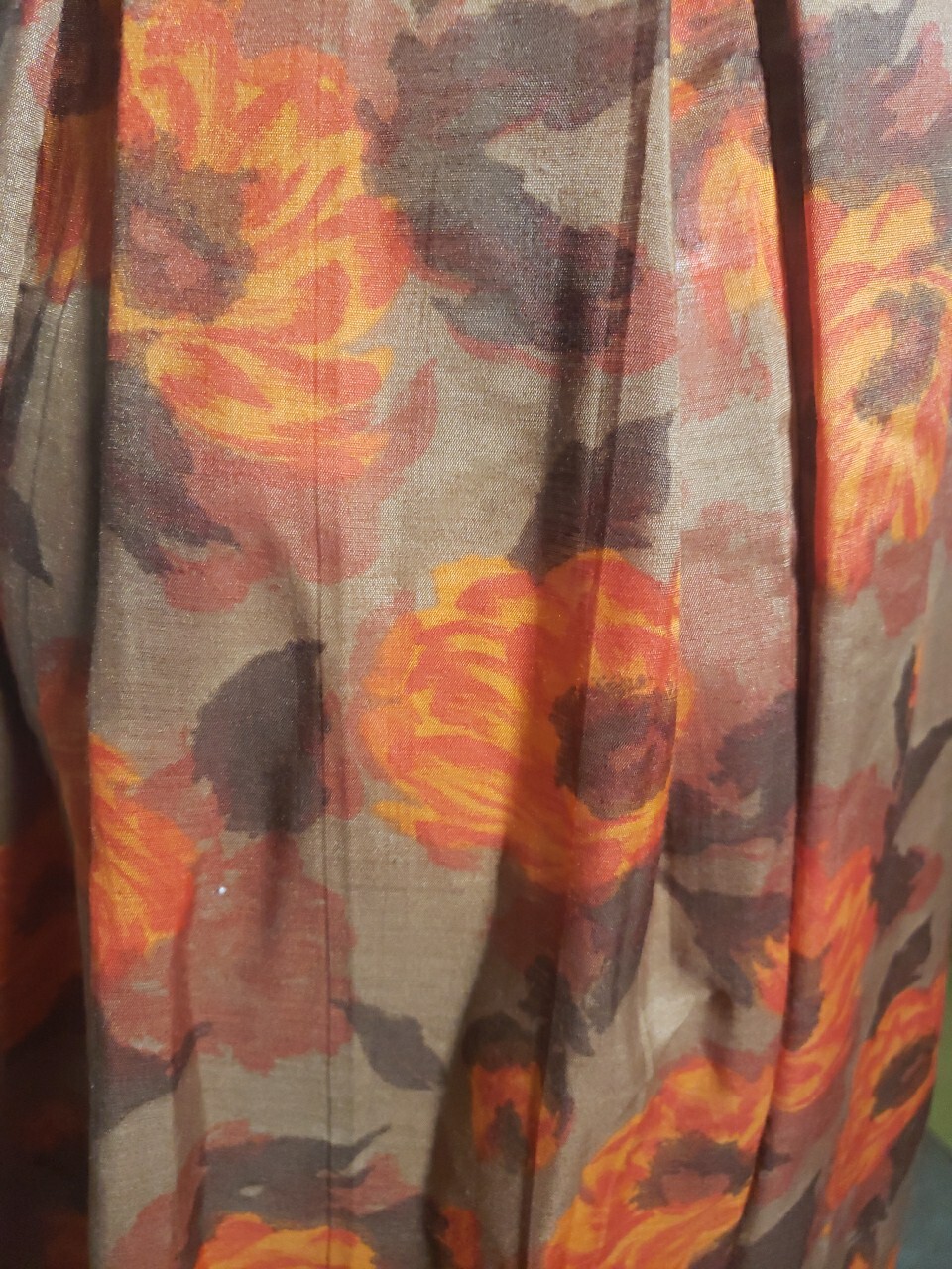Vintage Lora Lenox Floral Sheath Dress Sleeveless Brown Orange Medium Unlined
