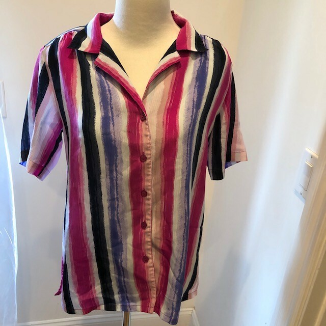 Vintage Blouse Donnkenny Classics Women’s Size S Stripes Short Sleeve 80’s