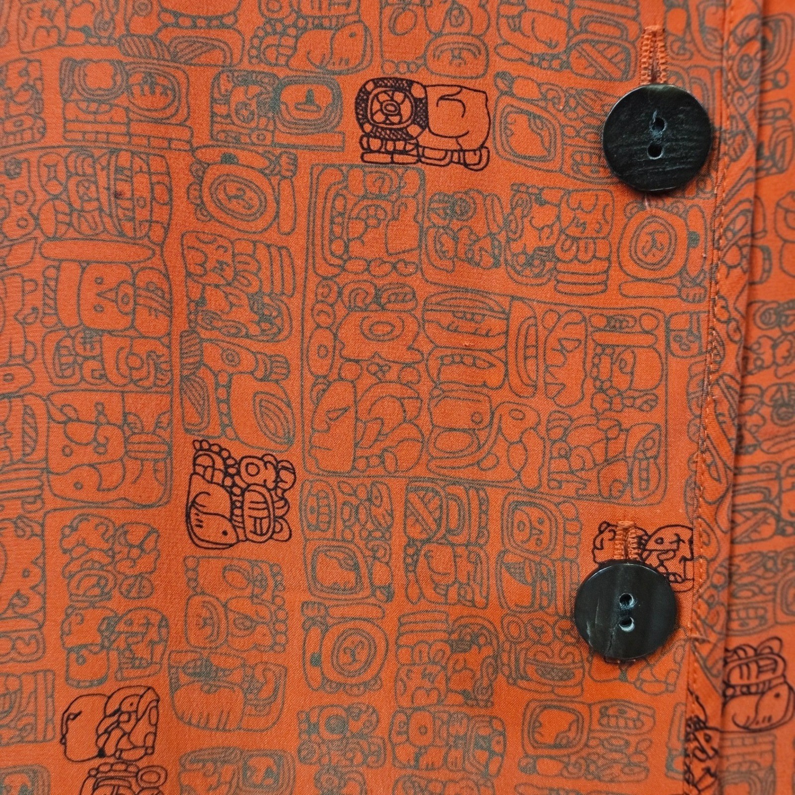 Vintage Silk Terracotta Mayan Glyph Print Tunic & Culottes 2 Piece Set Womens