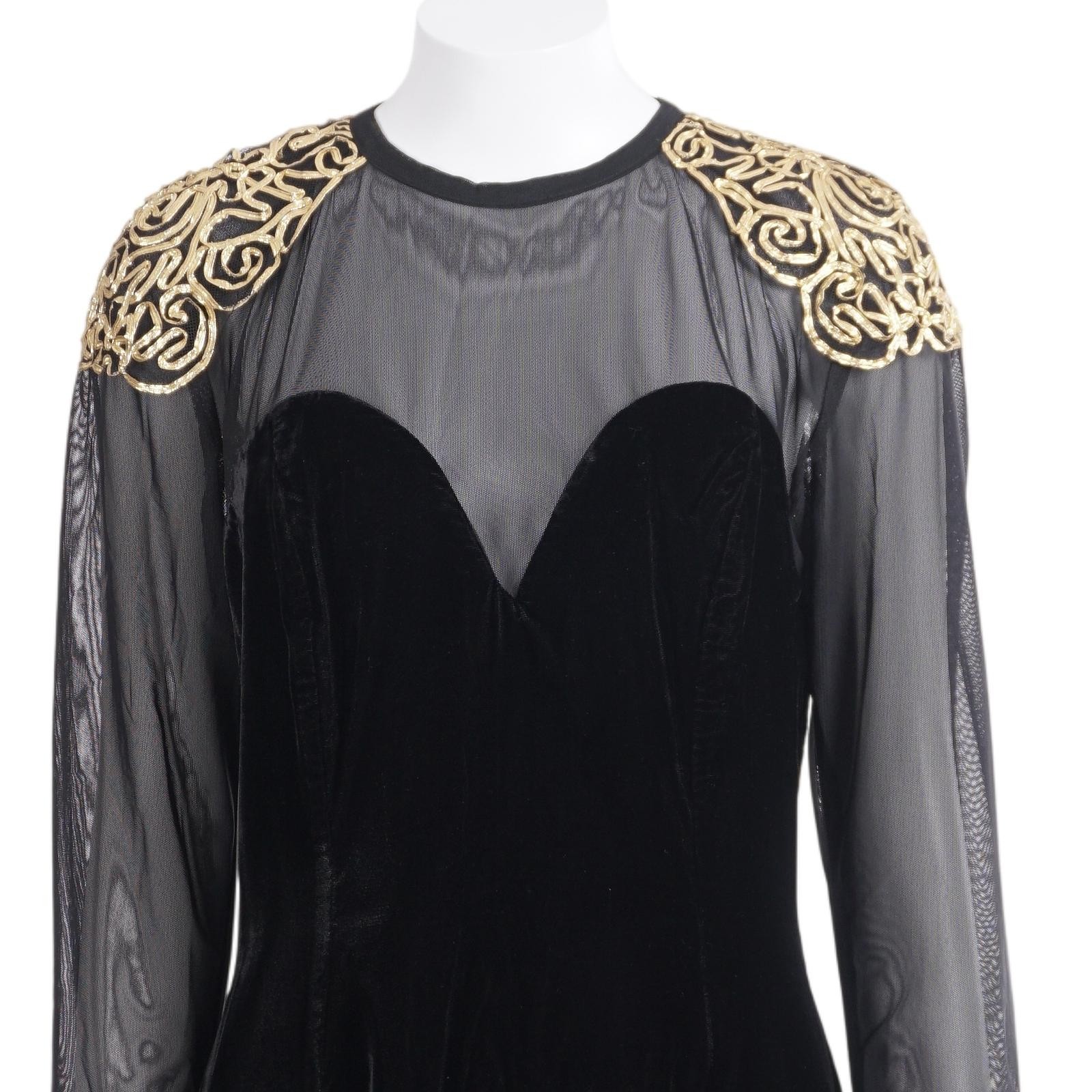 Susan Roselli for Vijack 80s Dress S/M Black Mesh Velvet Sheath Vintage Party
