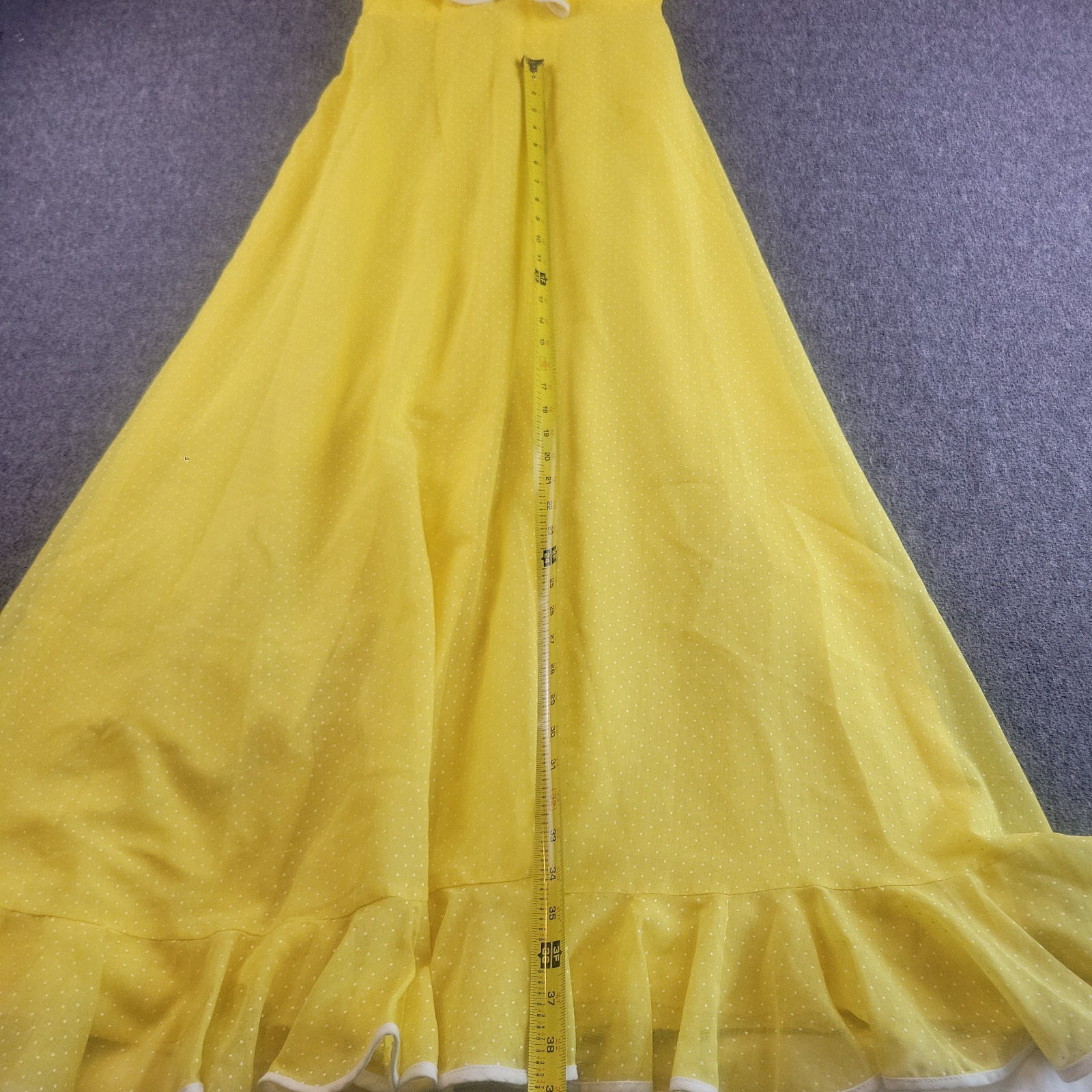 Vintage 1960’s Miss Elliette Yellow Halter Maxi Dress Sz 8 Bow Accent Piping