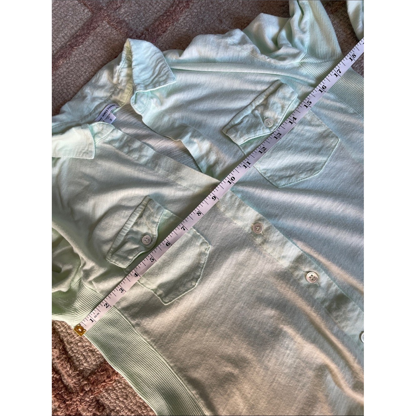 James Perse Sheer Slub Side Panel Sea Foam Green Button Down Shirt Size Large