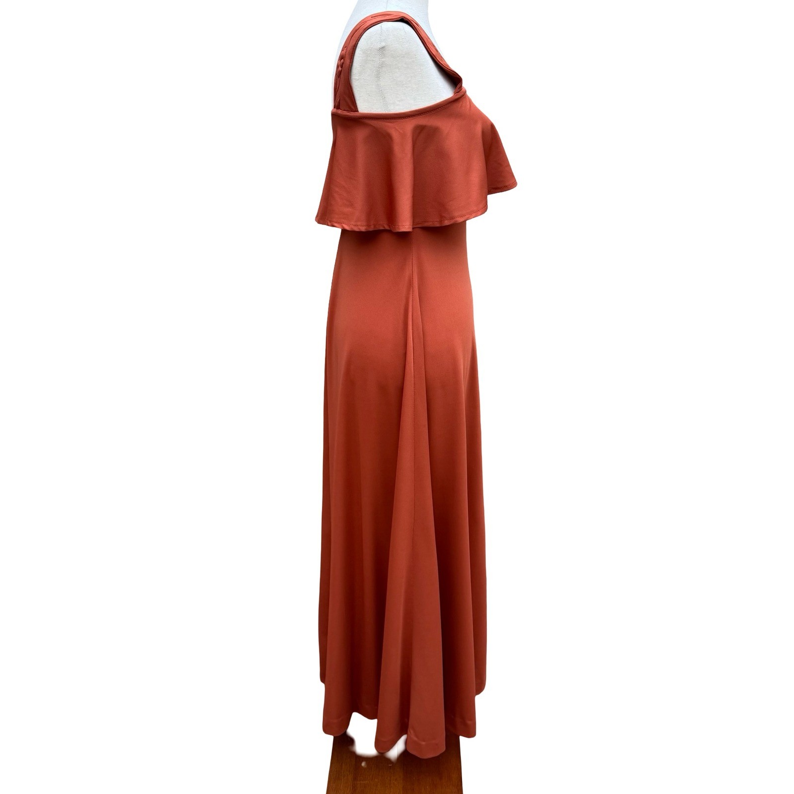 Trivia by Charm of Hollywood Vintage 70s Burnt Orange Ruffle Maxi Dress Boho Mod