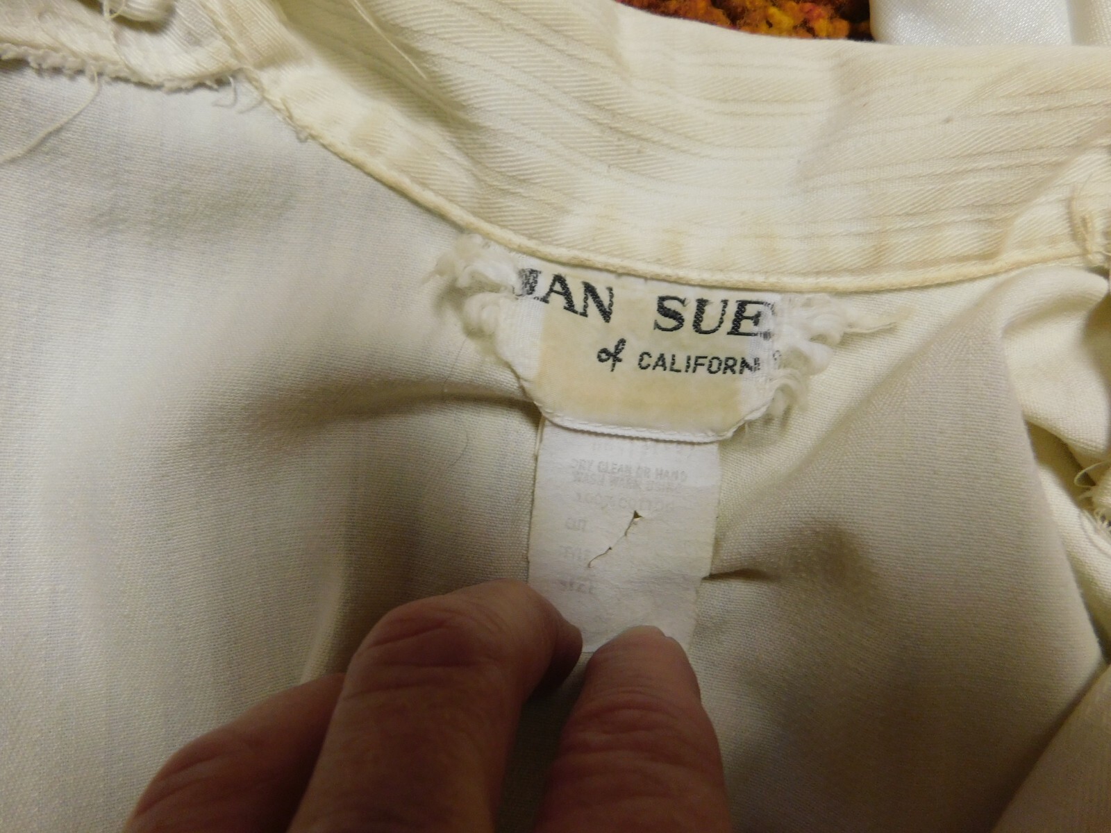 Vintage 50’s JAN SUE White Cream w/ Black Cotton Day Dress Waist 34″*