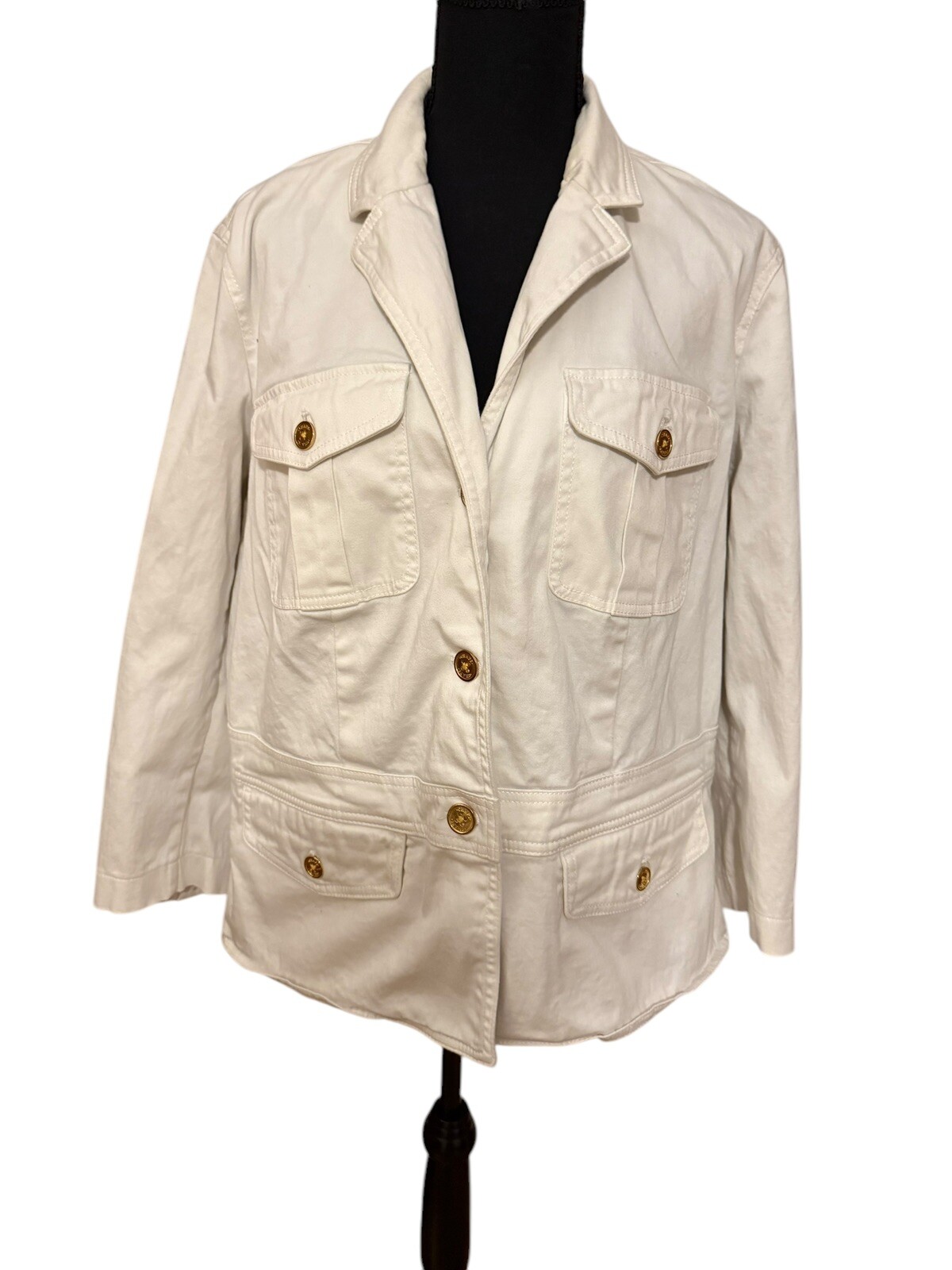 Chaps Women’s White Jean Jacket Pocket Gold Buttons Size 1X