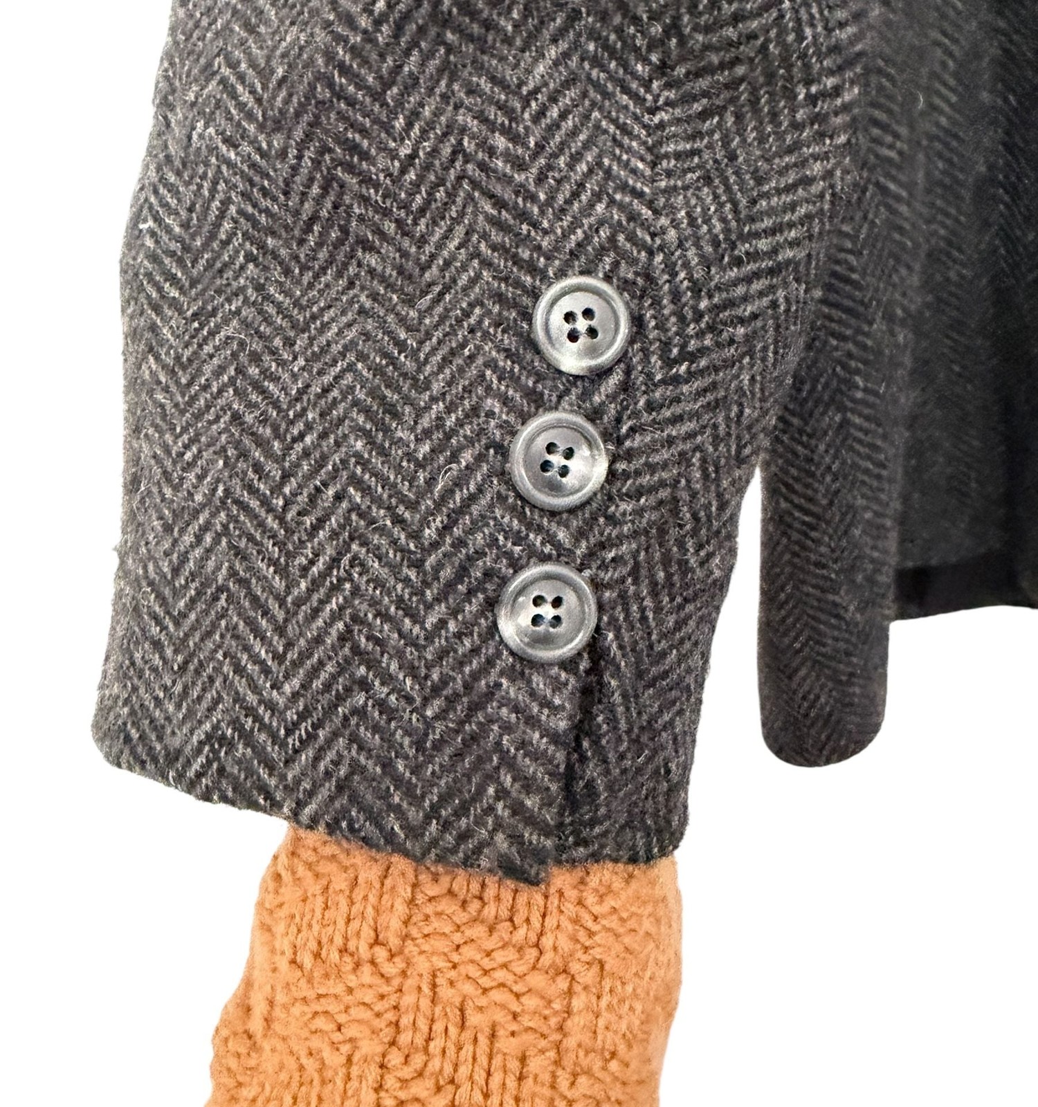 Vintage Barclay Square Gray Herringbone Wool Blend Skirt Suit Set 12 Academia