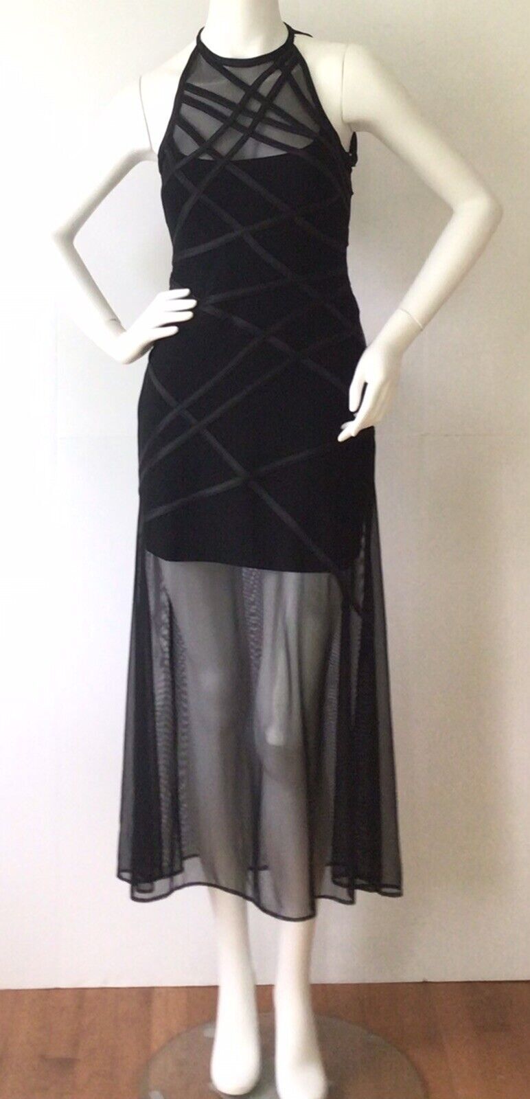 TADASHI Black Mesh Illusion Formal Cocktail Dress (Size 4)