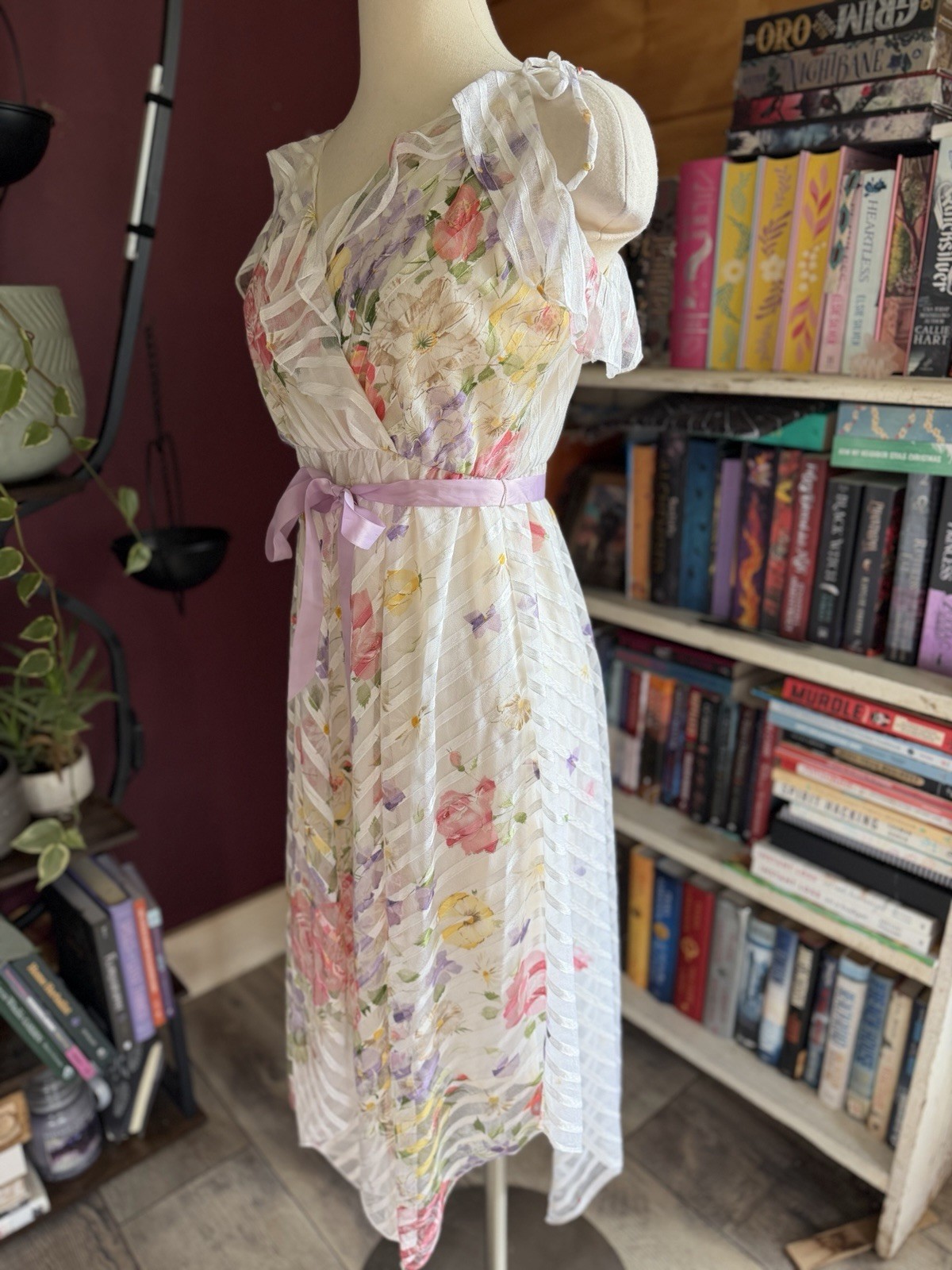 Vintage 70’s Spring Garden Fairy Dress Pink Purple Small Medium Erika’s Place