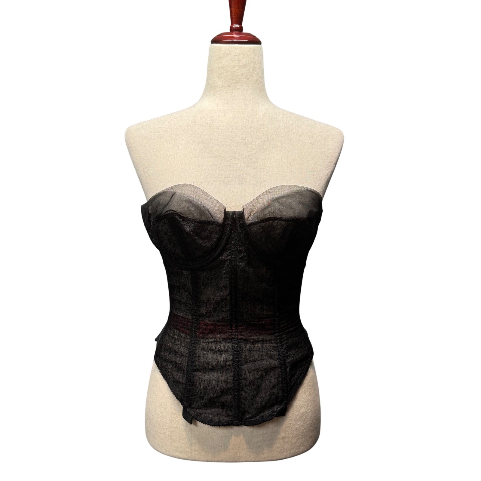 Vintage 50s 60s Warners Cinch Bra Lace Strapless Corset Bustier 36B? Black 1311B